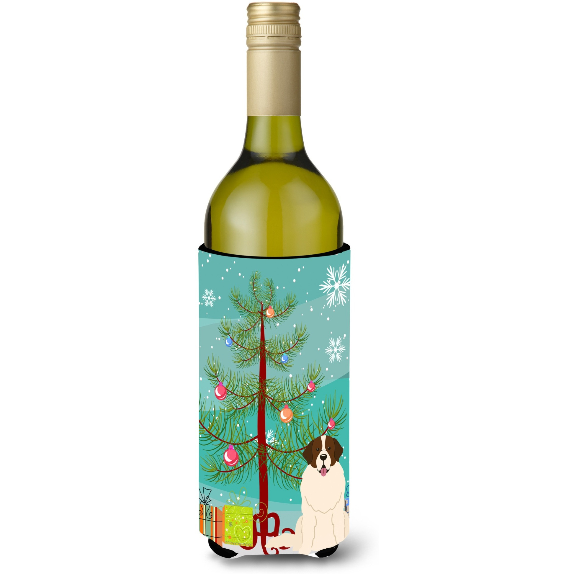 &quotCaroline's Treasures BB4152LITERK Merry Christmas Tree Moscow Watchdog Wine Bottle Beverage Insulator Hugger, 750ml, Multicolor"