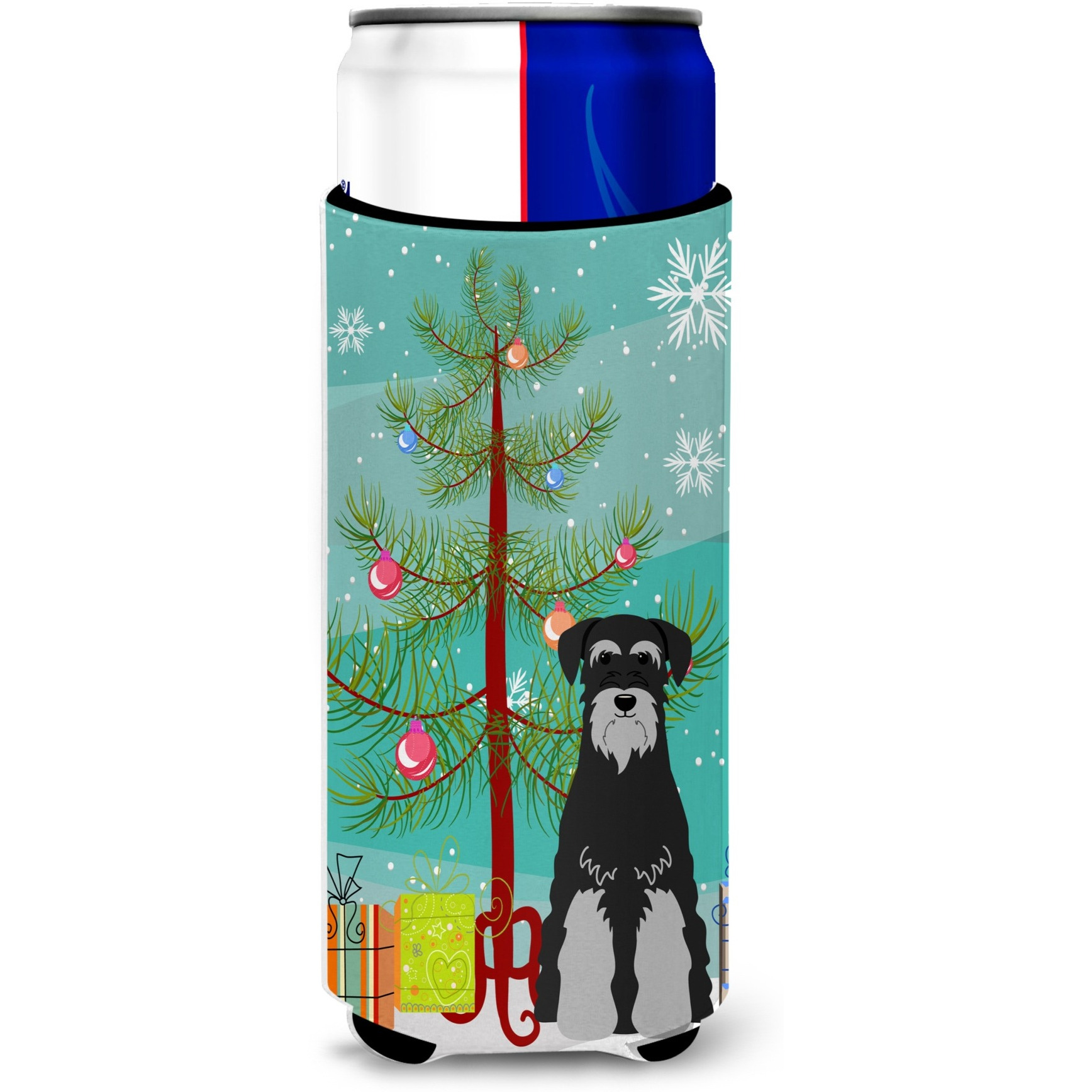 &quotCaroline's Treasures BB4159MUK Merry Christmas Tree Standard Schnauzer Black Grey Michelob Ultra Hugger for Slim Cans, Multicolor"