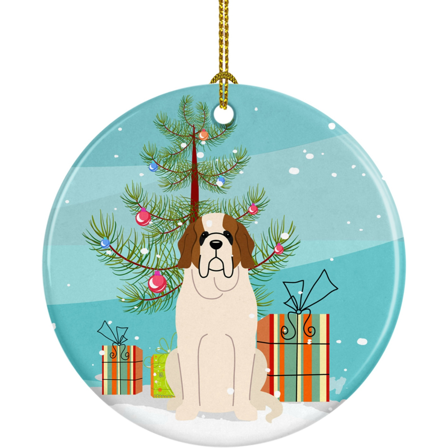 Caroline's Treasures Merry Christmas Tree Saint Bernard Ceramic Ornament