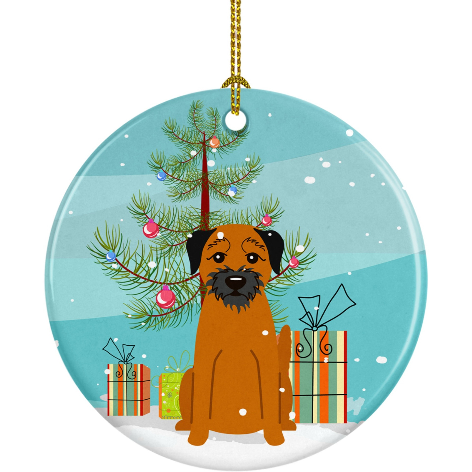 &quotCaroline's Treasures Merry Christmas Tree Border Terrier Ceramic Ornament, Multicolor"