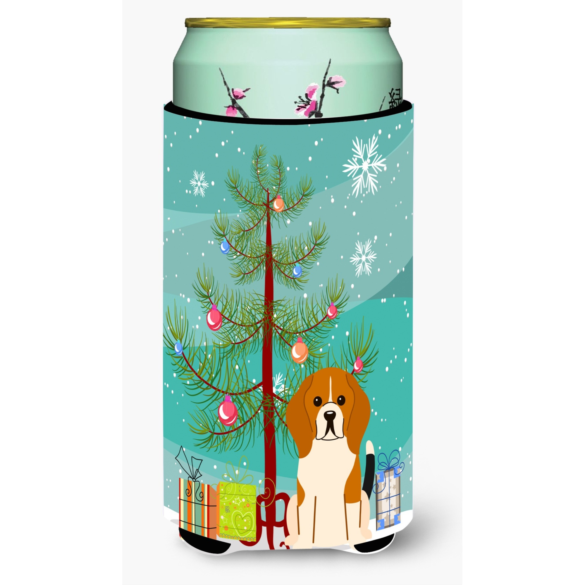 &quotCaroline's Treasures Merry Christmas Tree Beagle Tricolor Tall Boy Beverage Insulator Hugger BB4165TBC, Multicolor"