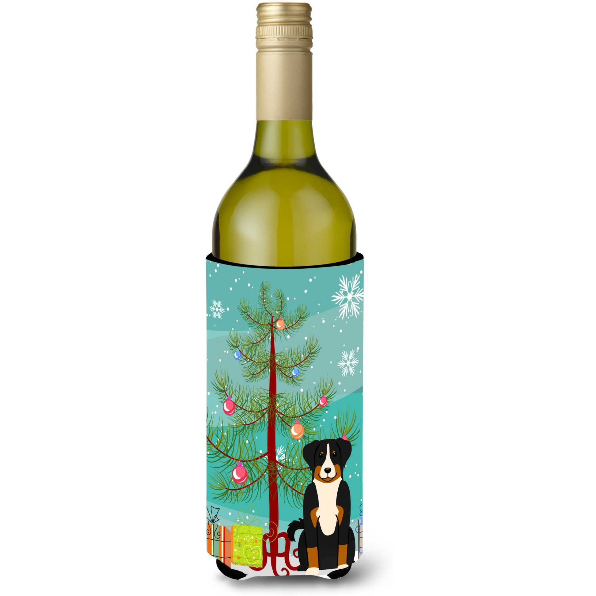 &quotCaroline's Treasures BB4168LITERK Merry Christmas Tree Appenzeller Sennenhund Wine Bottle Beverage Insulator Hugger, 750ml, Multicolor"