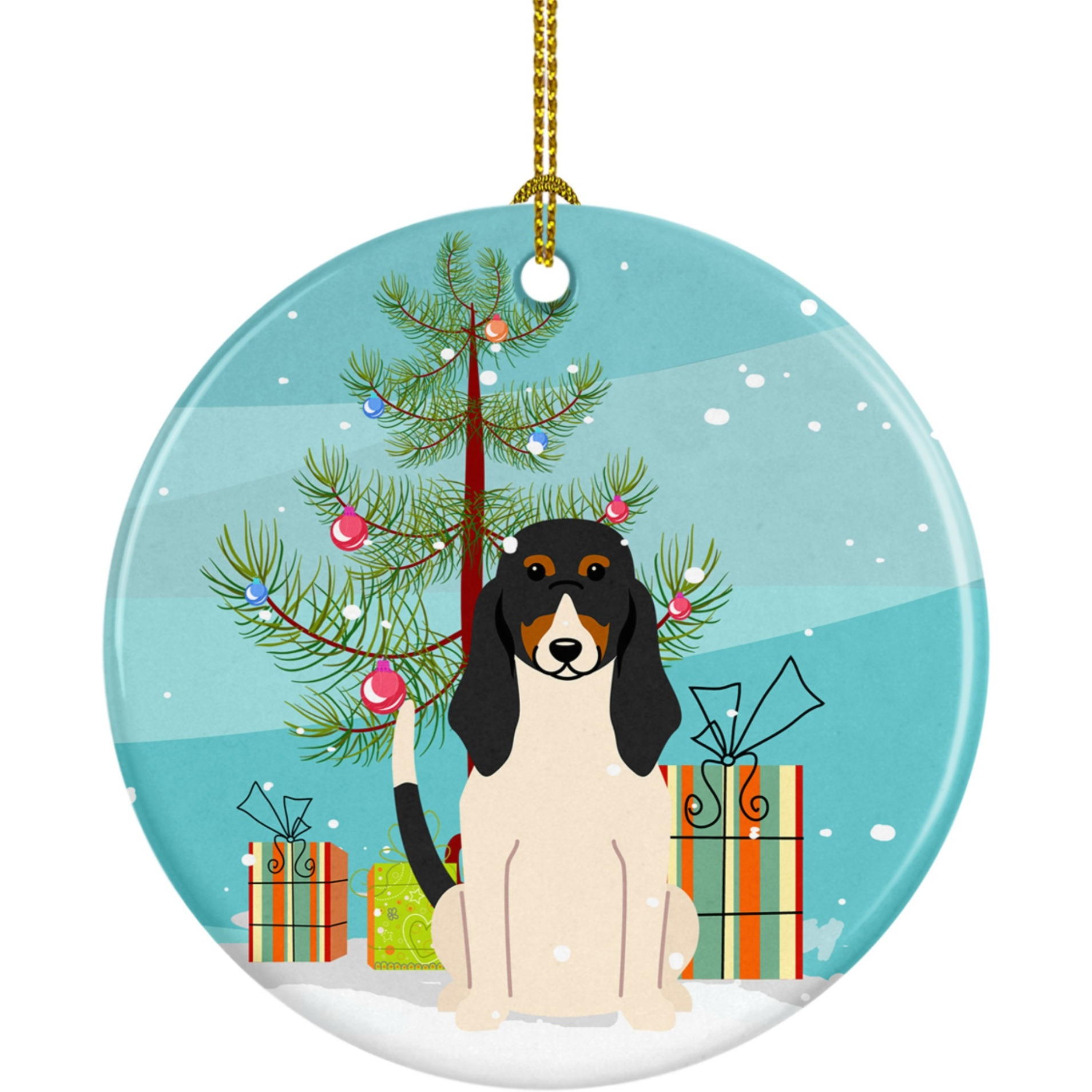 &quotCaroline's Treasures Merry Christmas Tree Swiss Hound Ceramic Ornament, Multicolor"