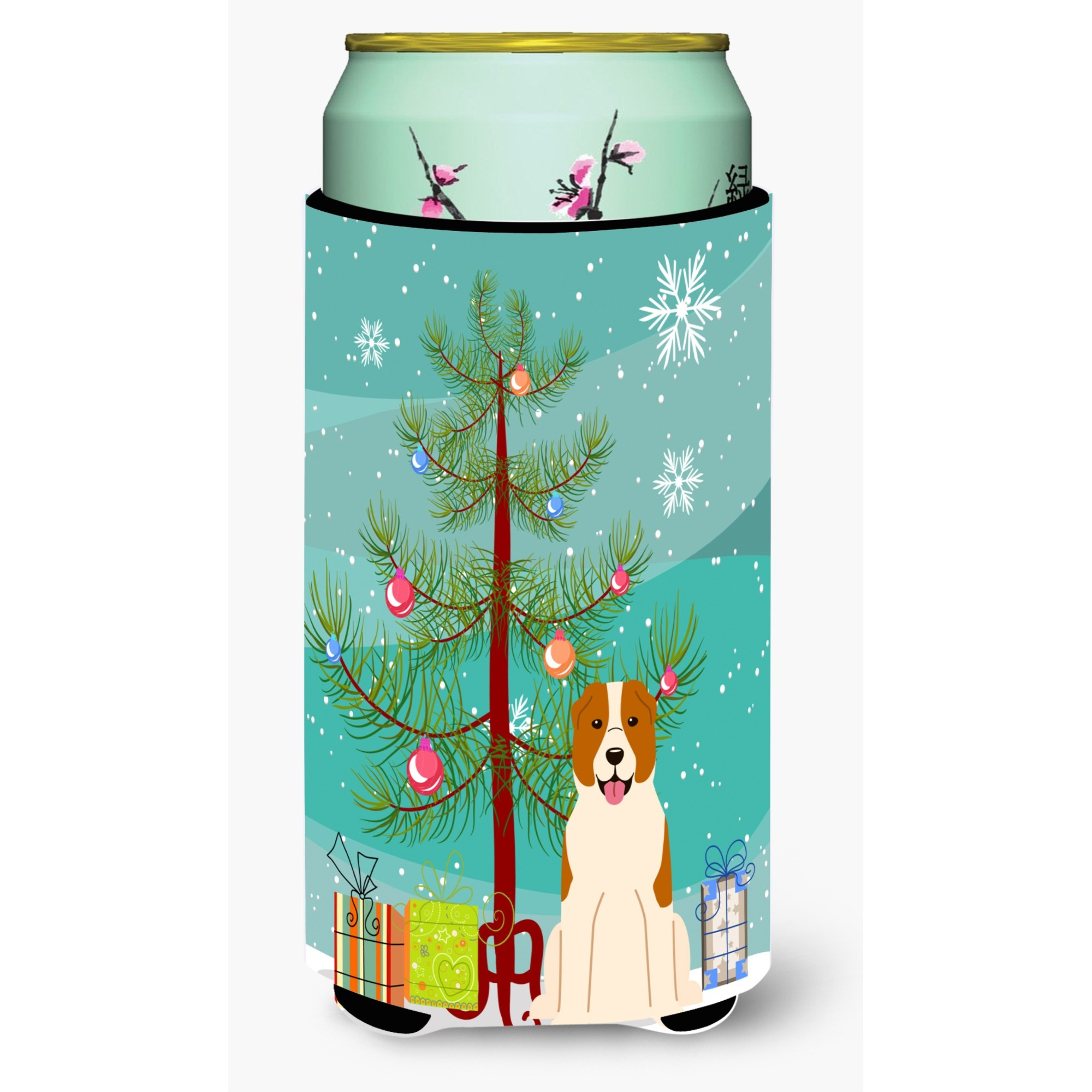 &quotCaroline's Treasures Merry Christmas Tree Central Asian Shepherd Dog Tall Boy Beverage Insulator Hugger BB4174TBC, Multicolor"
