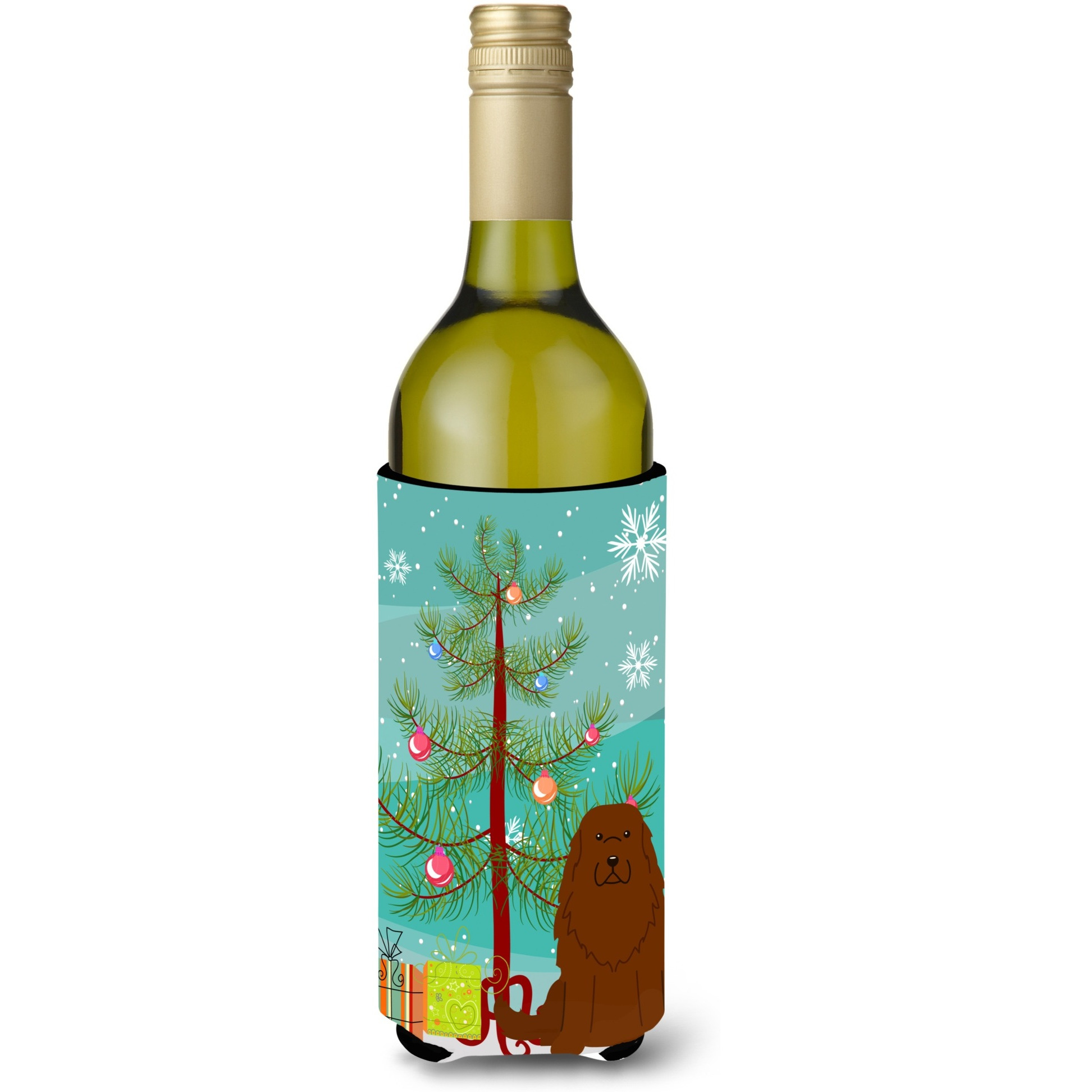 &quotCaroline's Treasures BB4175LITERK Merry Christmas Tree Caucasian Shepherd Dog Wine Bottle Beverage Insulator Hugger, 750ml, Multicolor"