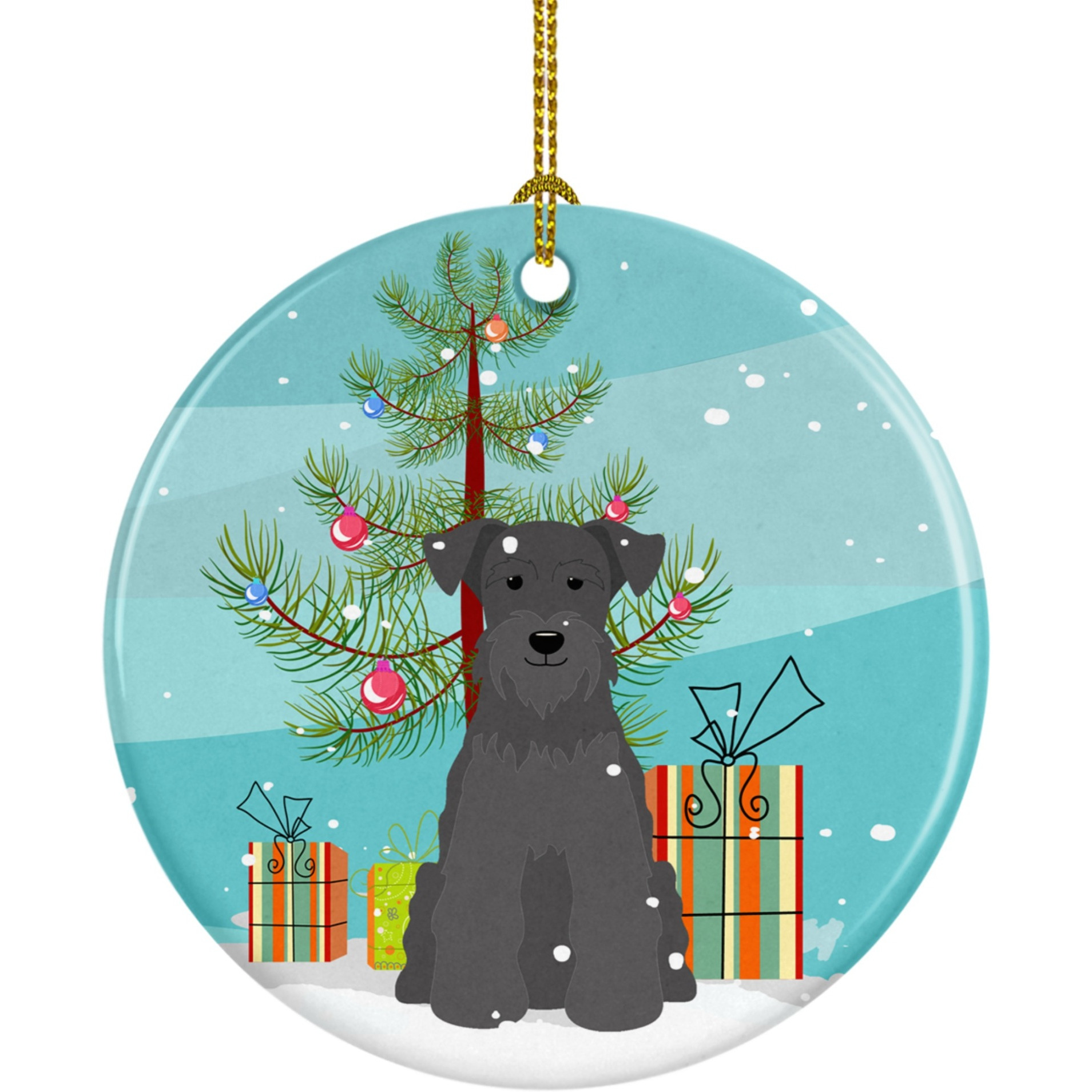 Caroline's Treasures Merry Christmas Tree Miniature Schanuzer Black Ceramic Ornament