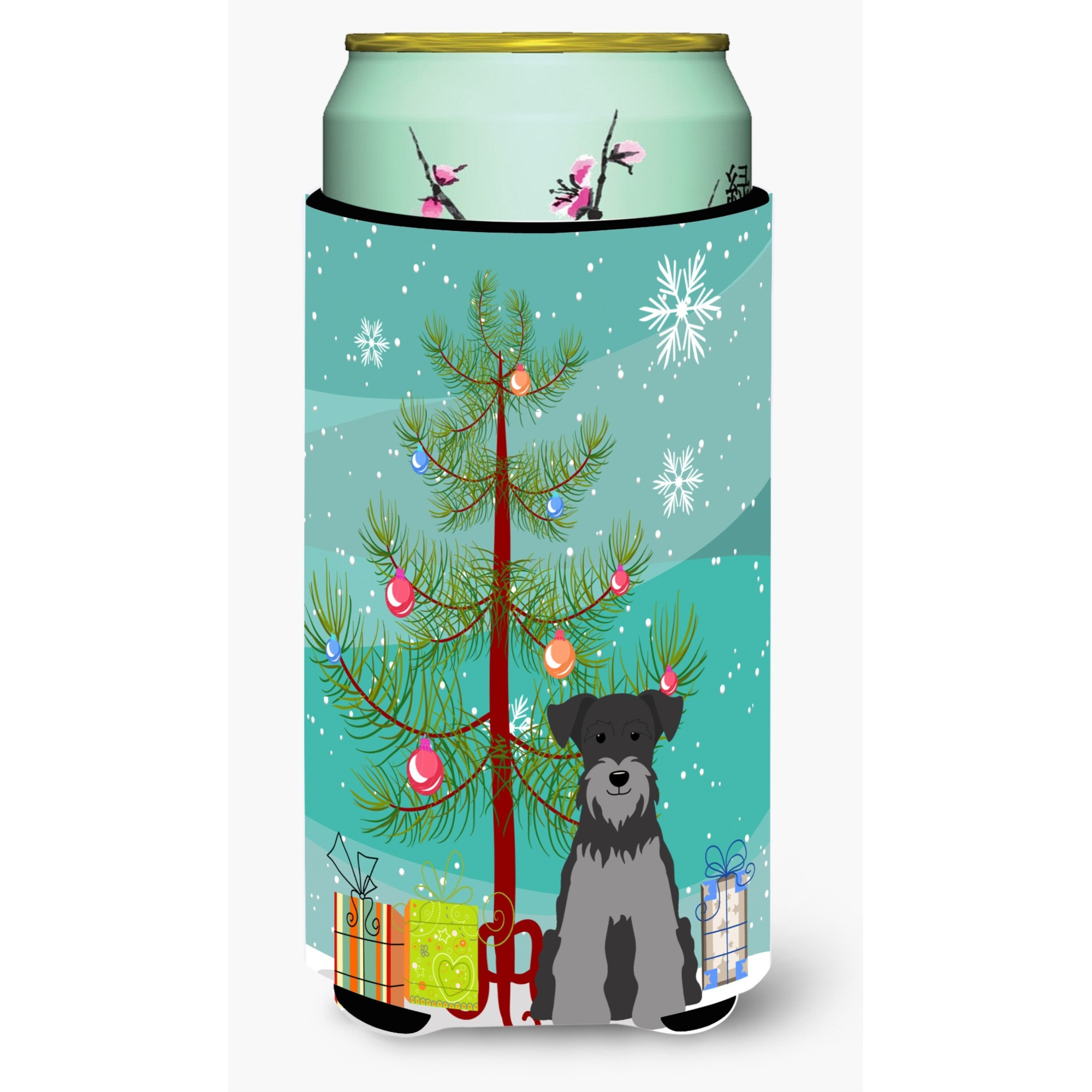 &quotCaroline's Treasures Merry Christmas Tree Miniature Schanuzer black Silver Tall Boy Beverage Insulator Hugger BB4177TBC, Multicolor"