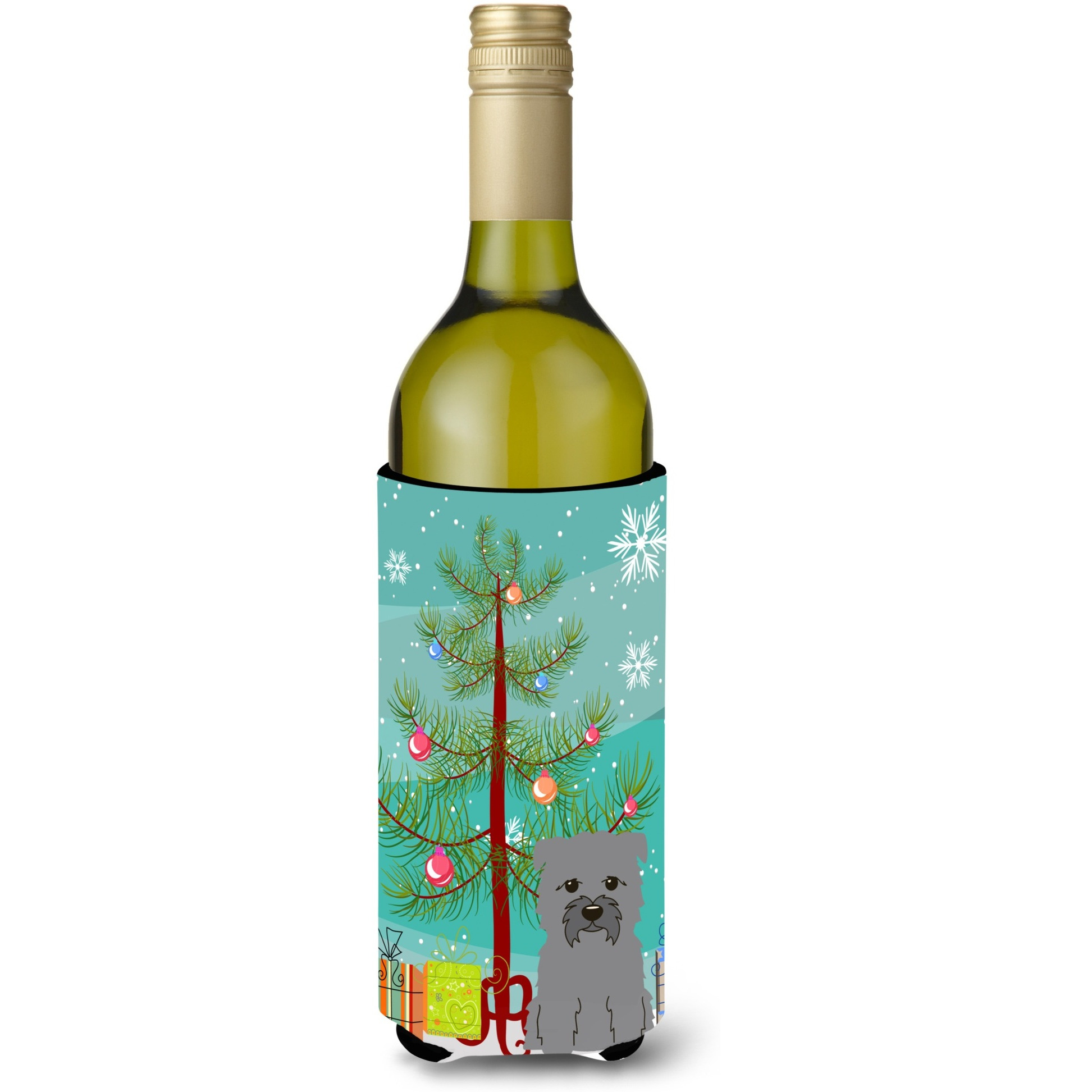 &quotCaroline's Treasures BB4184LITERK Merry Christmas Tree Glen of Imal Grey Wine Bottle Beverage Insulator Hugger, 750ml, Multicolor"