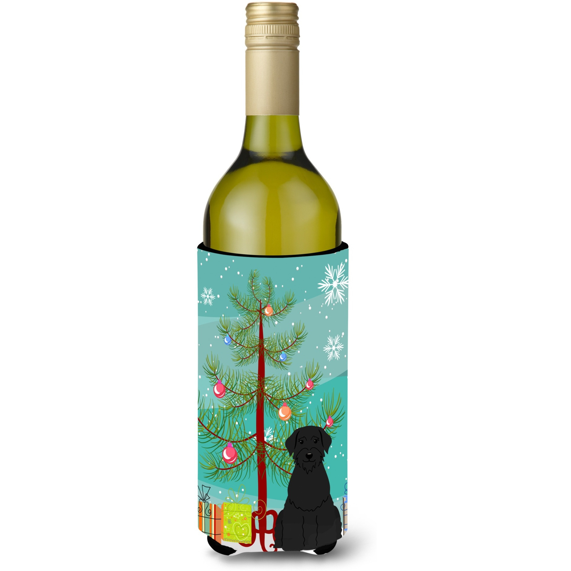 &quotCaroline's Treasures BB4191LITERK Merry Christmas Tree Giant Schnauzer Wine Bottle Beverage Insulator Hugger, 750ml, Multicolor"