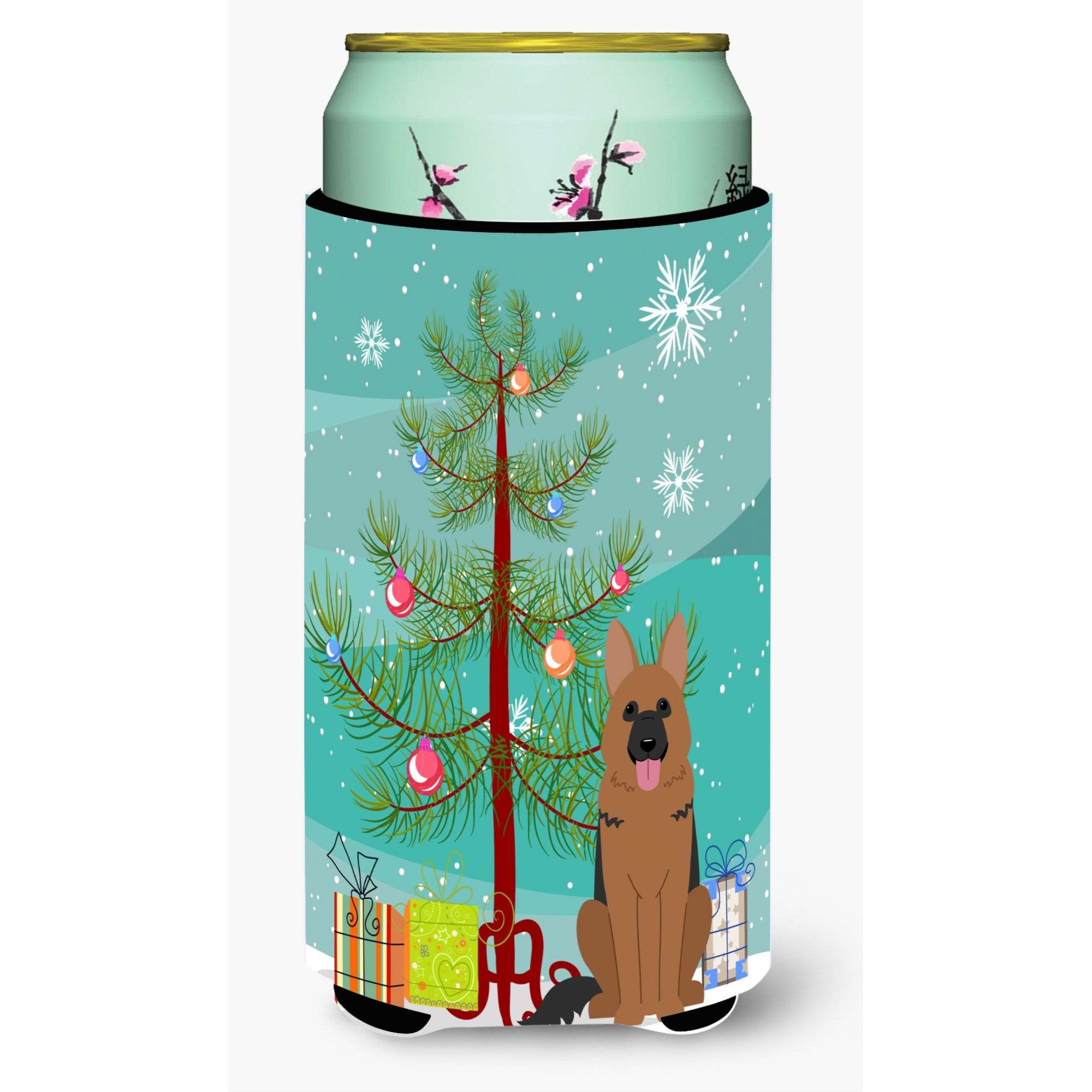 &quotCaroline's Treasures Merry Christmas Tree German Shepherd Tall Boy Beverage Insulator Hugger BB4192TBC, Multicolor"
