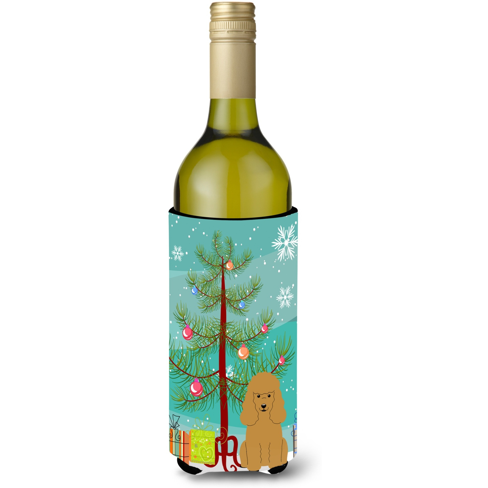 &quotCaroline's Treasures BB4194LITERK Merry Christmas Tree Poodle Tan Wine Bottle Beverage Insulator Hugger, 750ml, Multicolor"