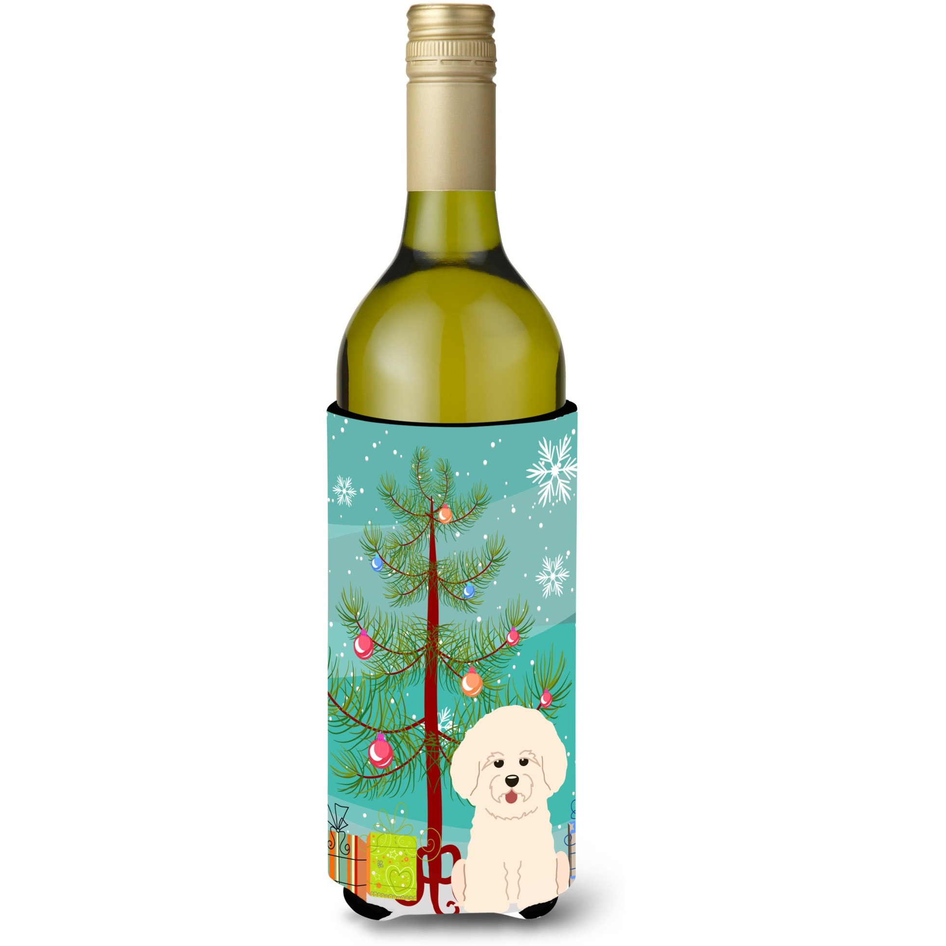 &quotCaroline's Treasures BB4200LITERK Merry Christmas Tree Bichon Frise Wine Bottle Beverage Insulator Hugger, 750ml, Multicolor"