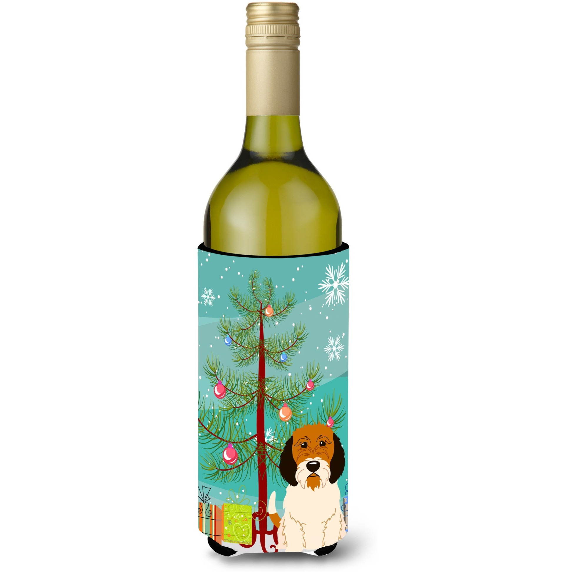 &quotCaroline's Treasures BB4204LITERK Merry Christmas Tree Petit Basset Griffon Veenden Wine Bottle Beverage Insulator Hugger, 750ml, Multicolor"