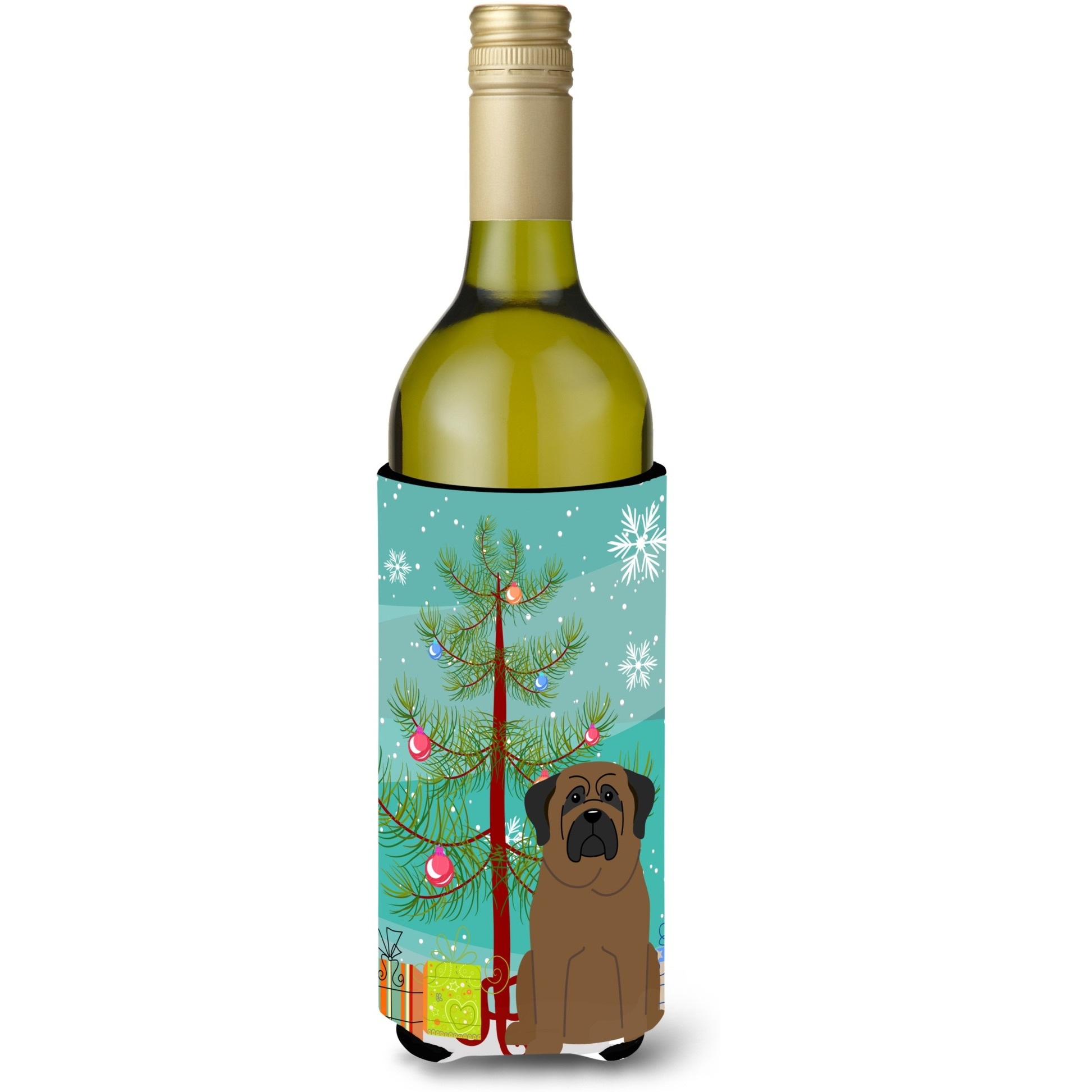 &quotCaroline's Treasures BB4209LITERK Merry Christmas Tree Bullmastiff Wine Bottle Beverage Insulator Hugger, 750ml, Multicolor"