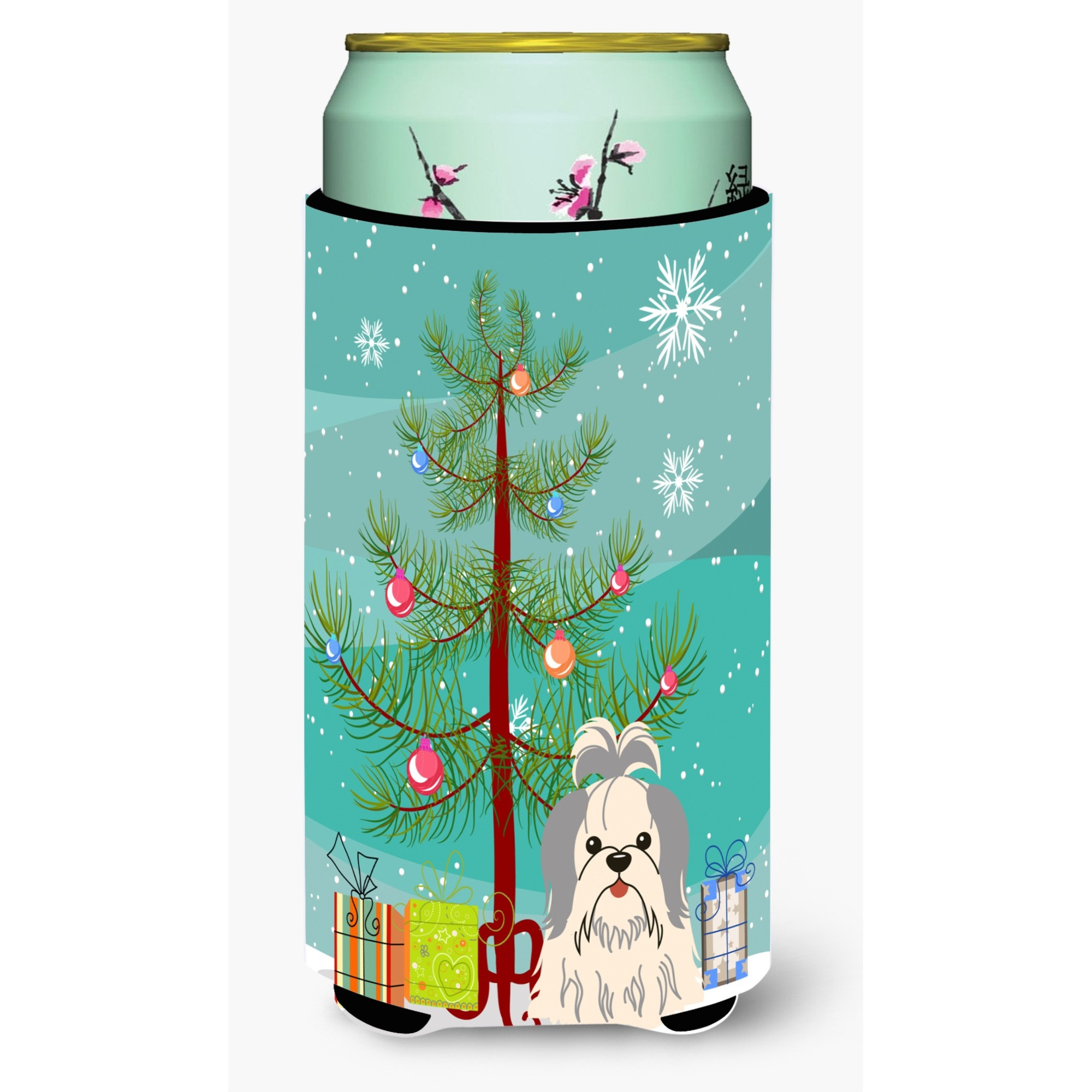 &quotCaroline's Treasures Merry Christmas Tree Shih Tzu Silver White Tall Boy Beverage Insulator Hugger BB4210TBC, Multicolor"