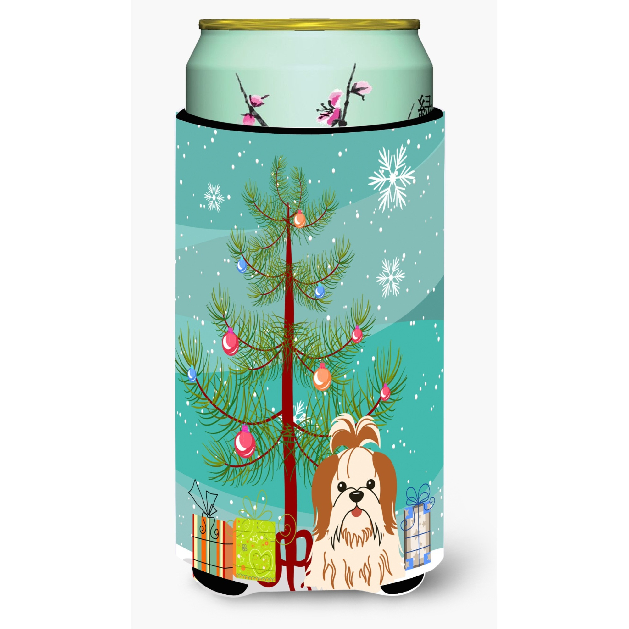 &quotCaroline's Treasures Merry Christmas Tree Shih Tzu Red White Tall Boy Beverage Insulator Hugger BB4212TBC, Multicolor"