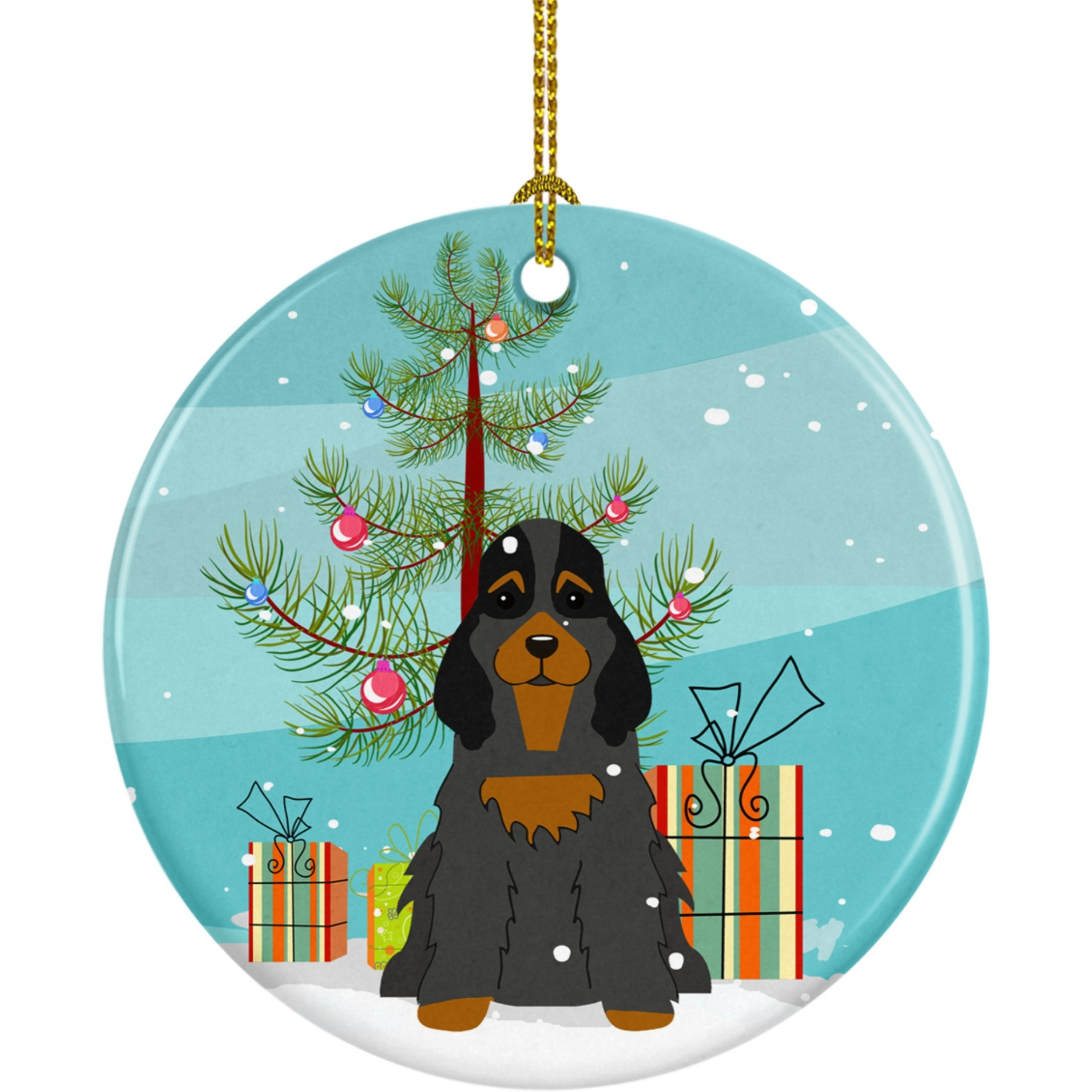 Caroline's Treasures Merry Christmas Tree Cocker Spaniel Black Tan Ceramic Ornament