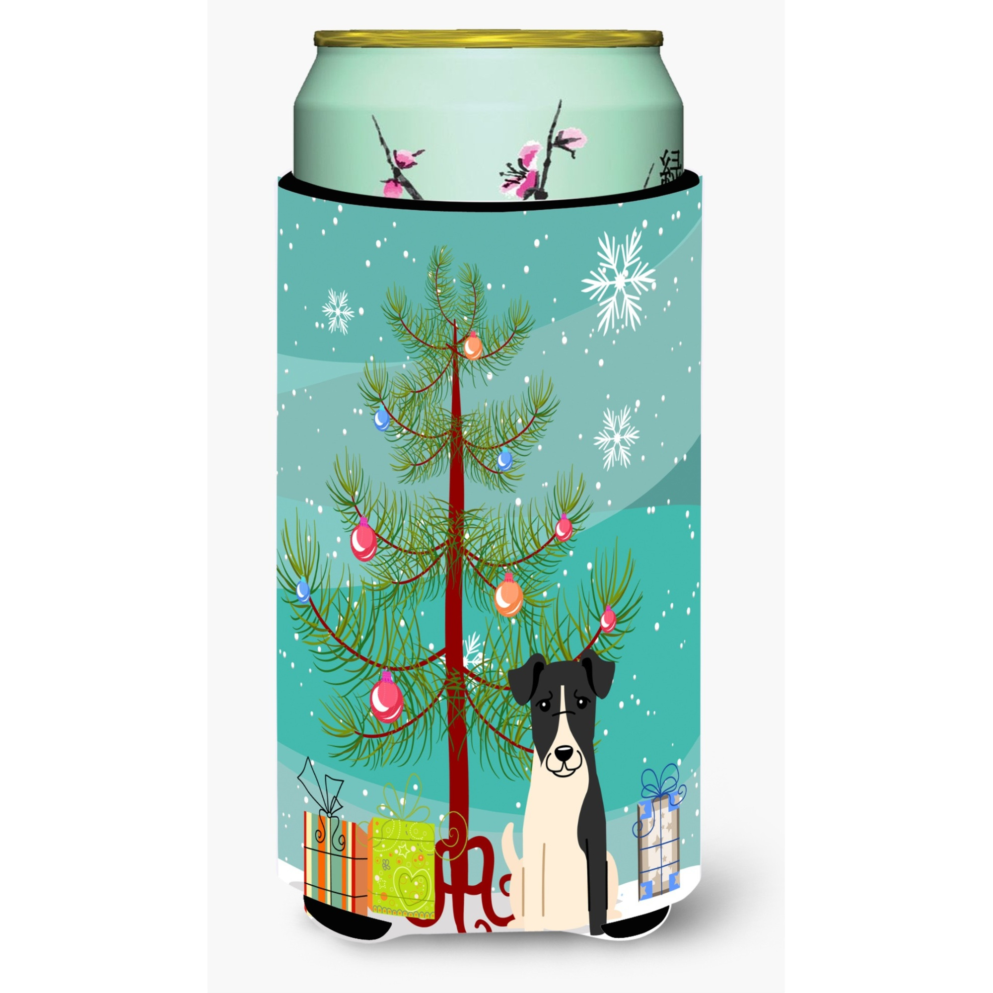&quotCaroline's Treasures Merry Christmas Tree Smooth Fox Terrier Tall Boy Beverage Insulator Hugger BB4223TBC, Multicolor"
