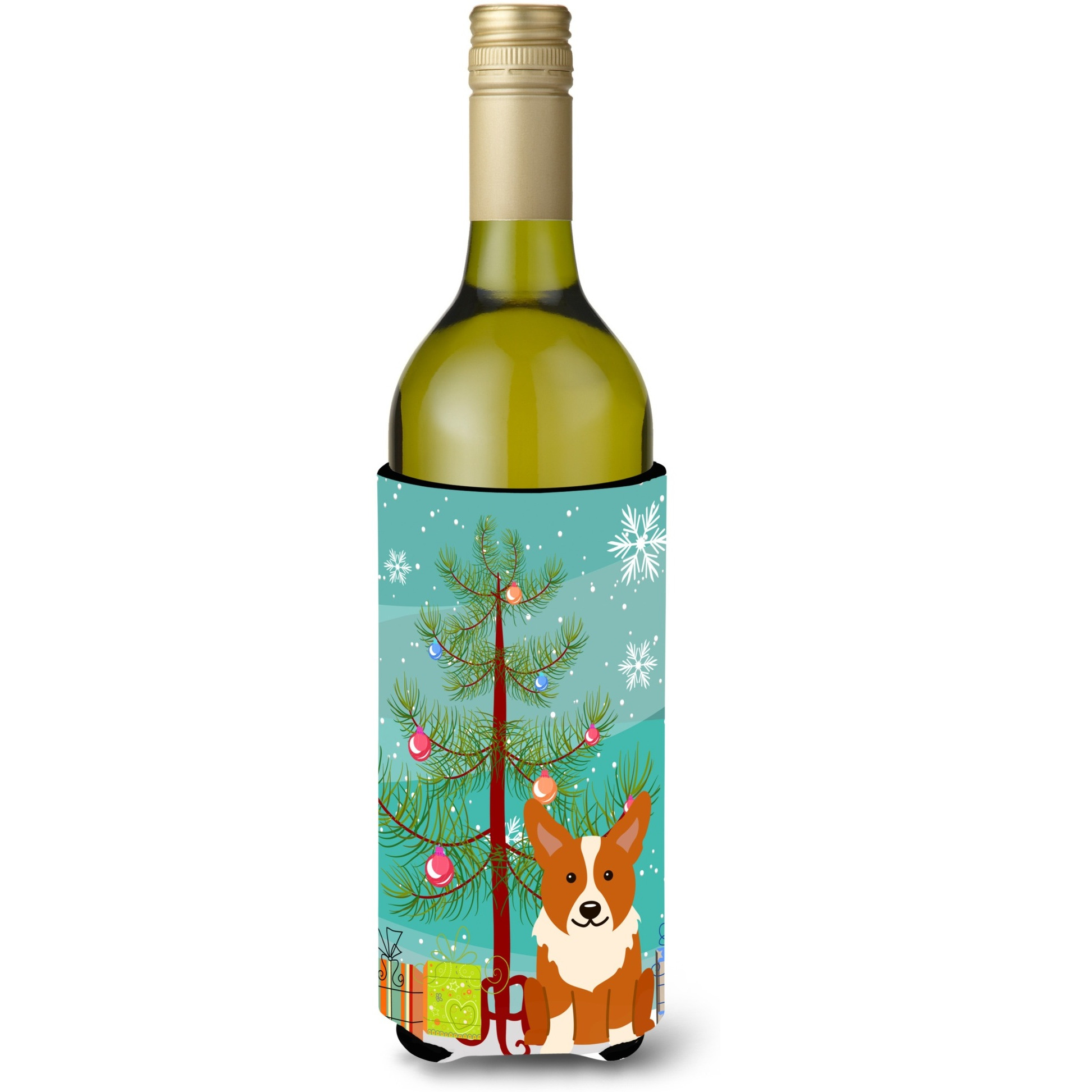 &quotCaroline's Treasures BB4225LITERK Merry Christmas Tree Corgi Wine Bottle Beverage Insulator Hugger, 750ml, Multicolor"