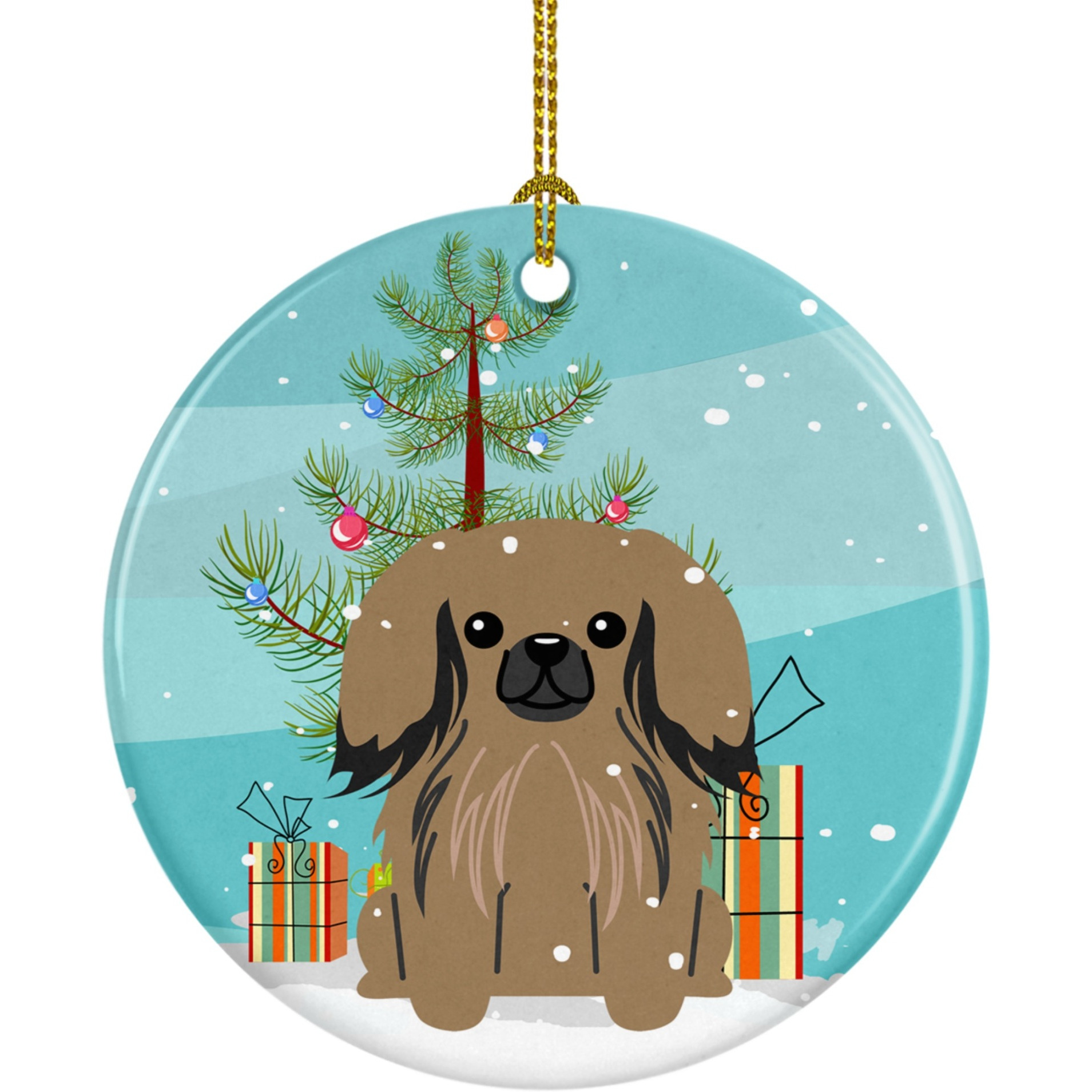 &quotCaroline's Treasures Merry Christmas Tree Pekingnese Tan Ceramic Ornament, Multicolor"
