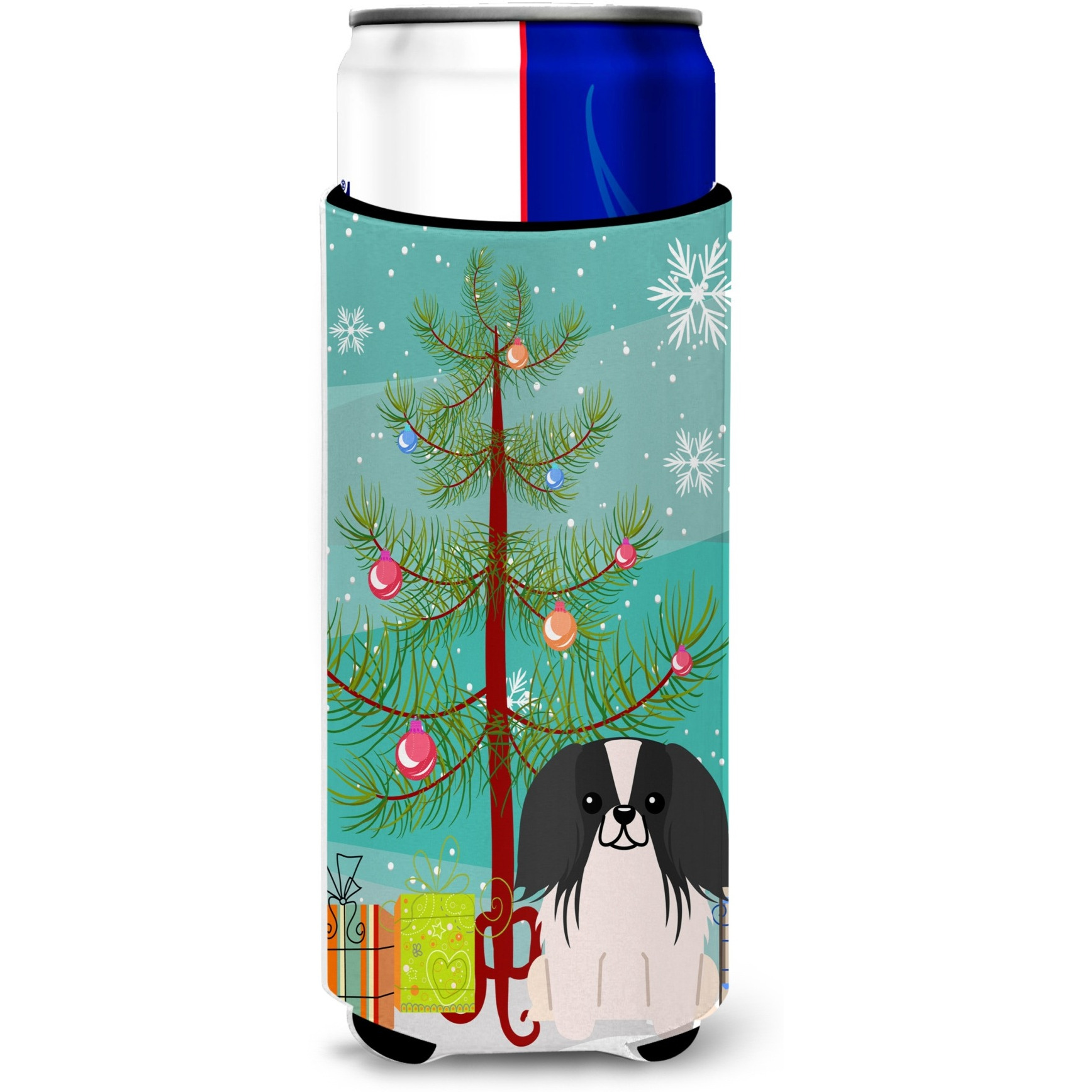 &quotCaroline's Treasures BB4230MUK Merry Christmas Tree Pekingese Black White Michelob Ultra Hugger for Slim Cans, Multicolor"