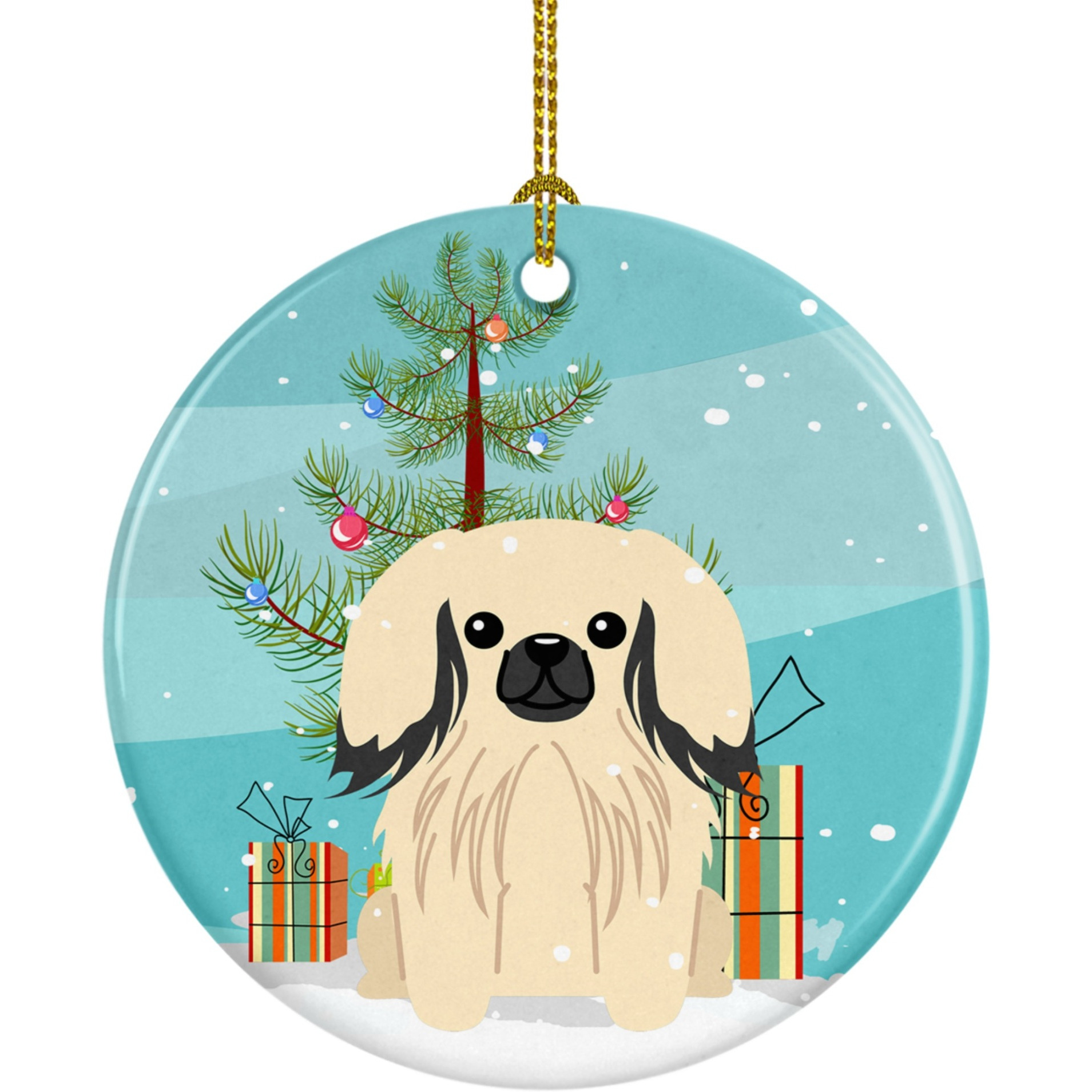 Caroline's Treasures Merry Christmas Tree Pekingnese Cream Ceramic Ornament