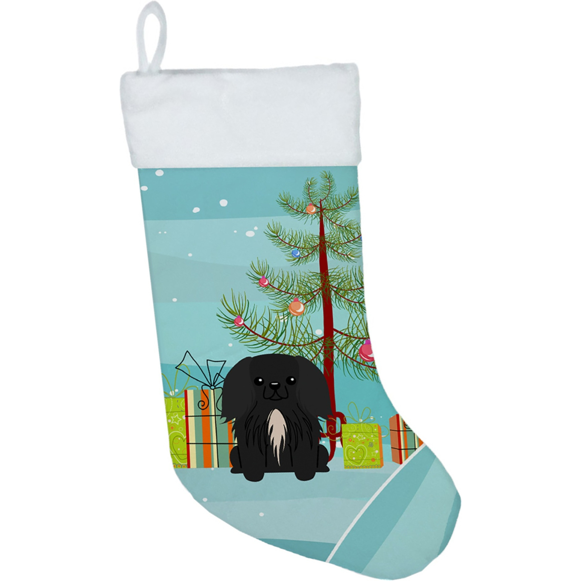 &quotCaroline's Treasures Merry Christmas Tree Pekingnese Black Stocking, Large, Multicolor"