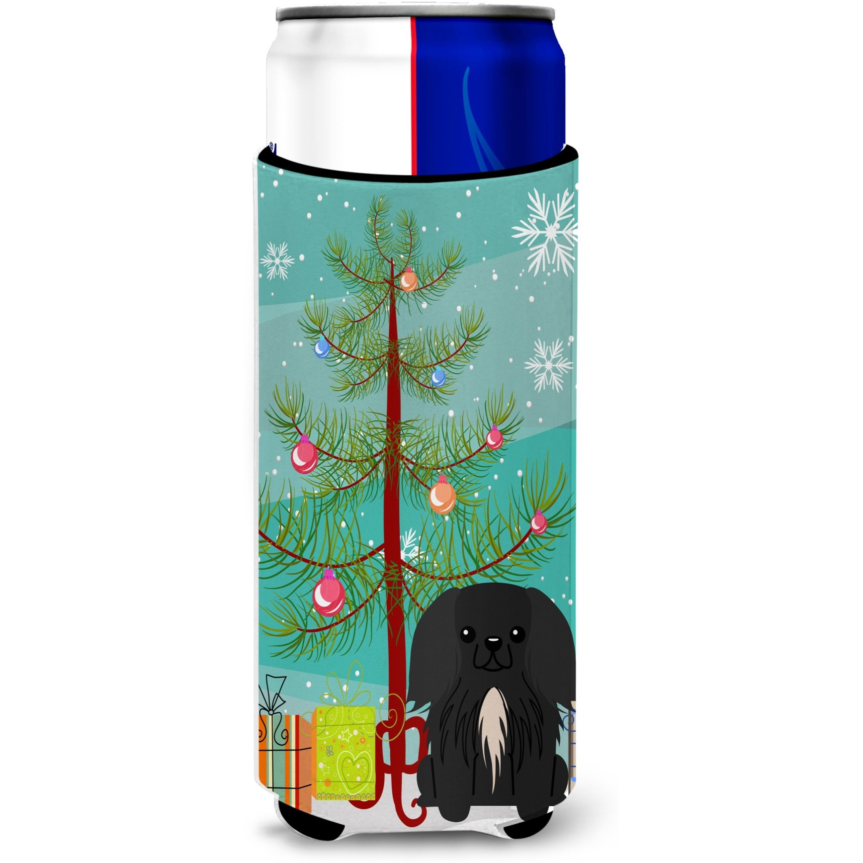 &quotCaroline's Treasures BB4232MUK Merry Christmas Tree Pekingese Black Michelob Ultra Hugger for Slim Cans, Multicolor"