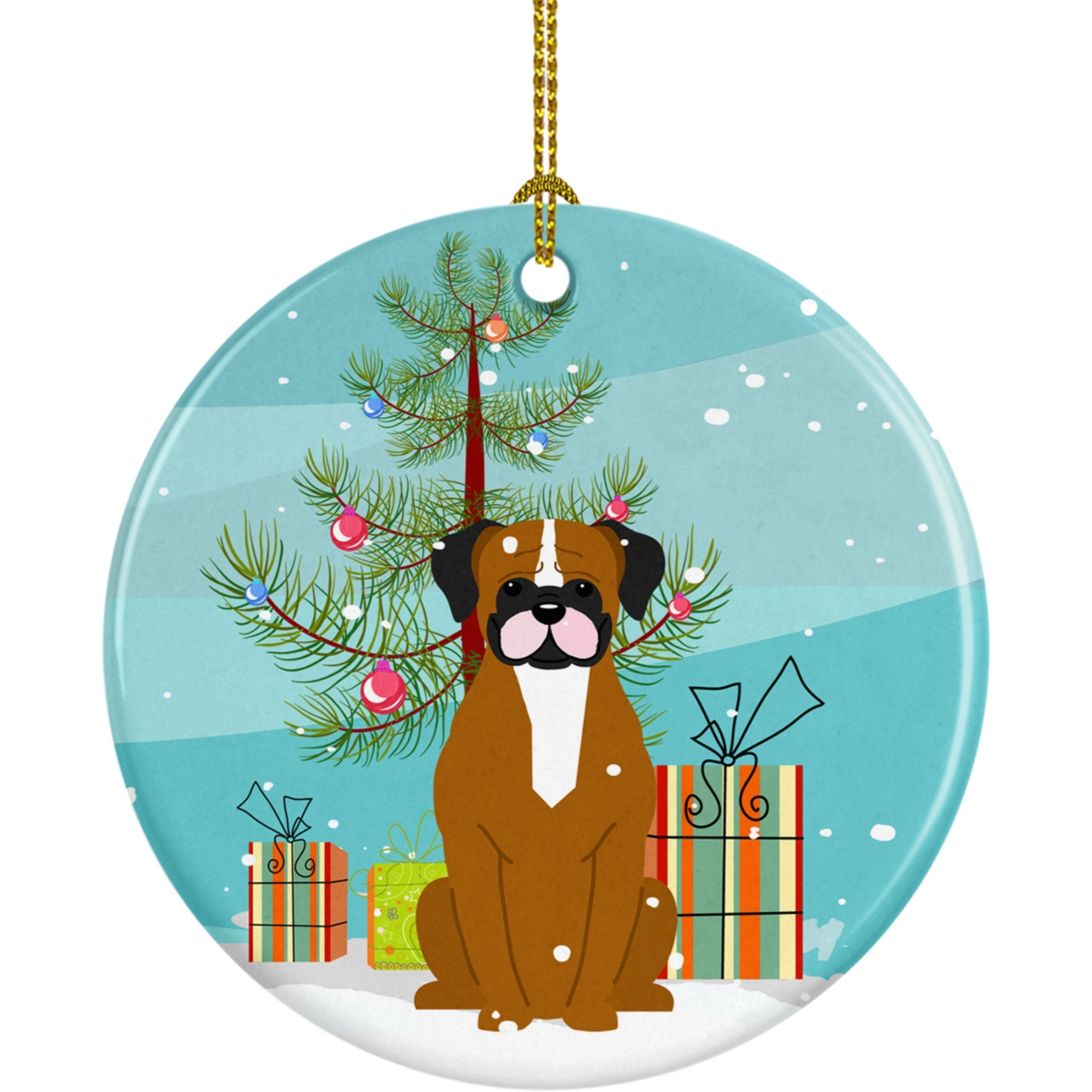 &quotCaroline's Treasures Merry Christmas Tree Flashy Fawn Boxer Ceramic Ornament, Multicolor"