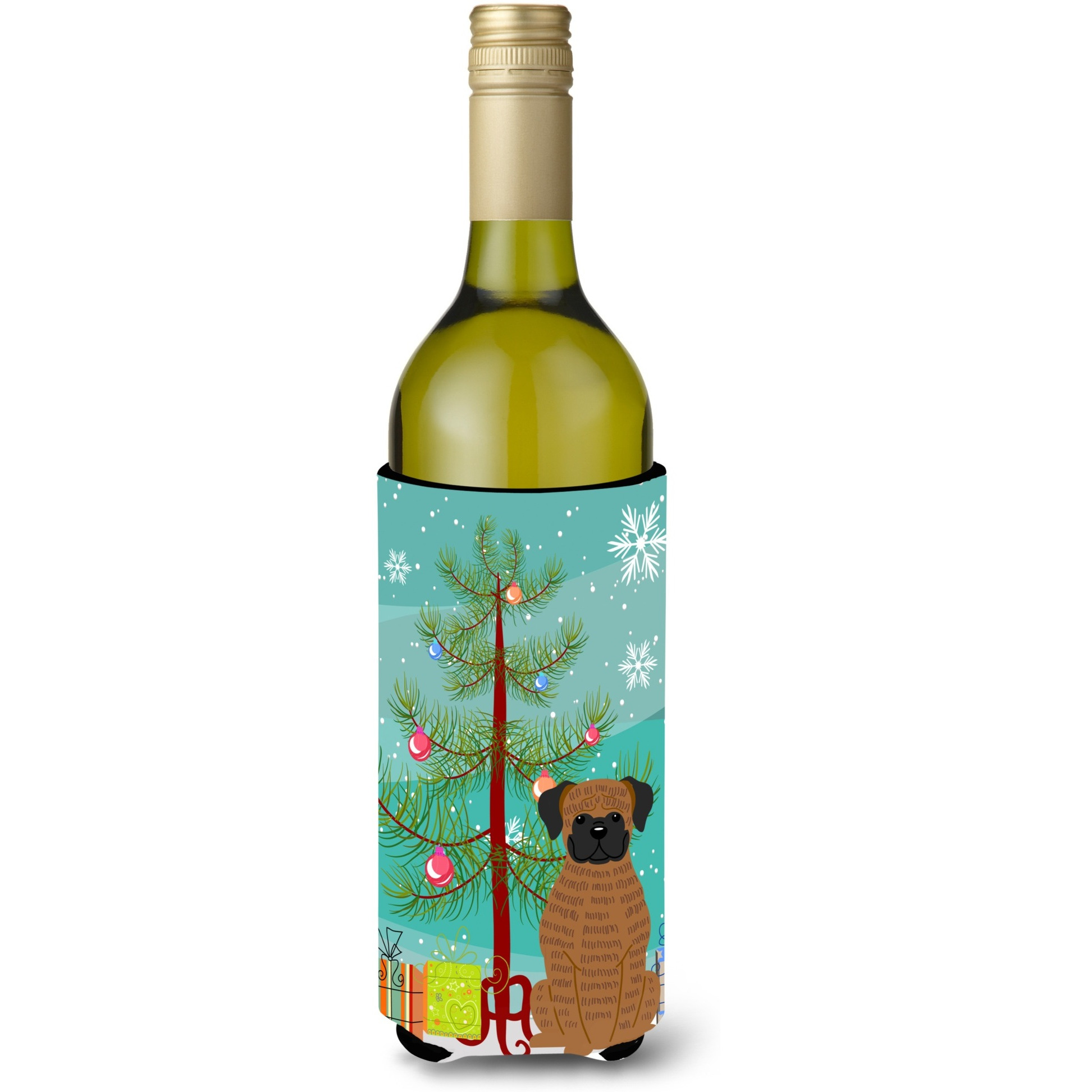 &quotCaroline's Treasures BB4242LITERK Merry Christmas Tree Brindle Boxer Wine Bottle Beverage Insulator Hugger, 750ml, Multicolor"