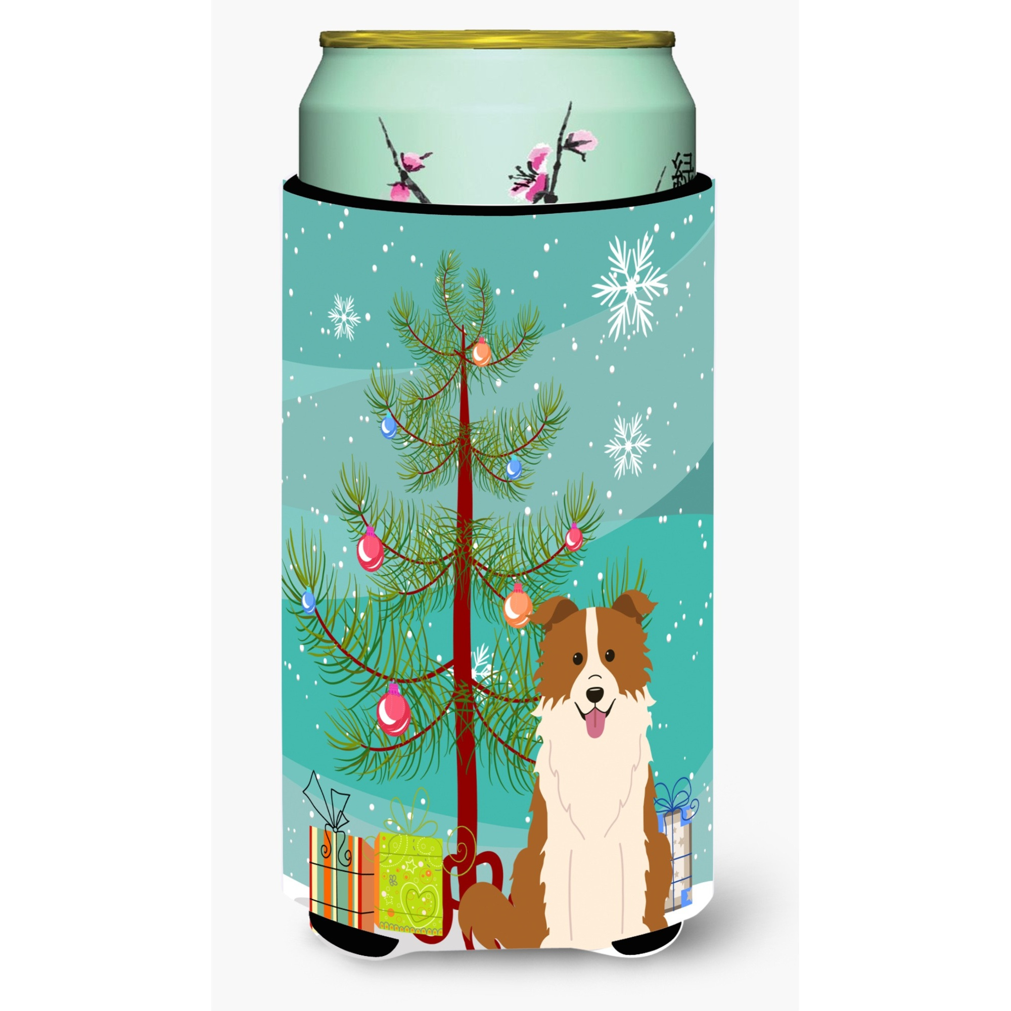 &quotCaroline's Treasures Merry Christmas Tree Border Collie Red White Tall Boy Beverage Insulator Hugger BB4244TBC, Multicolor"