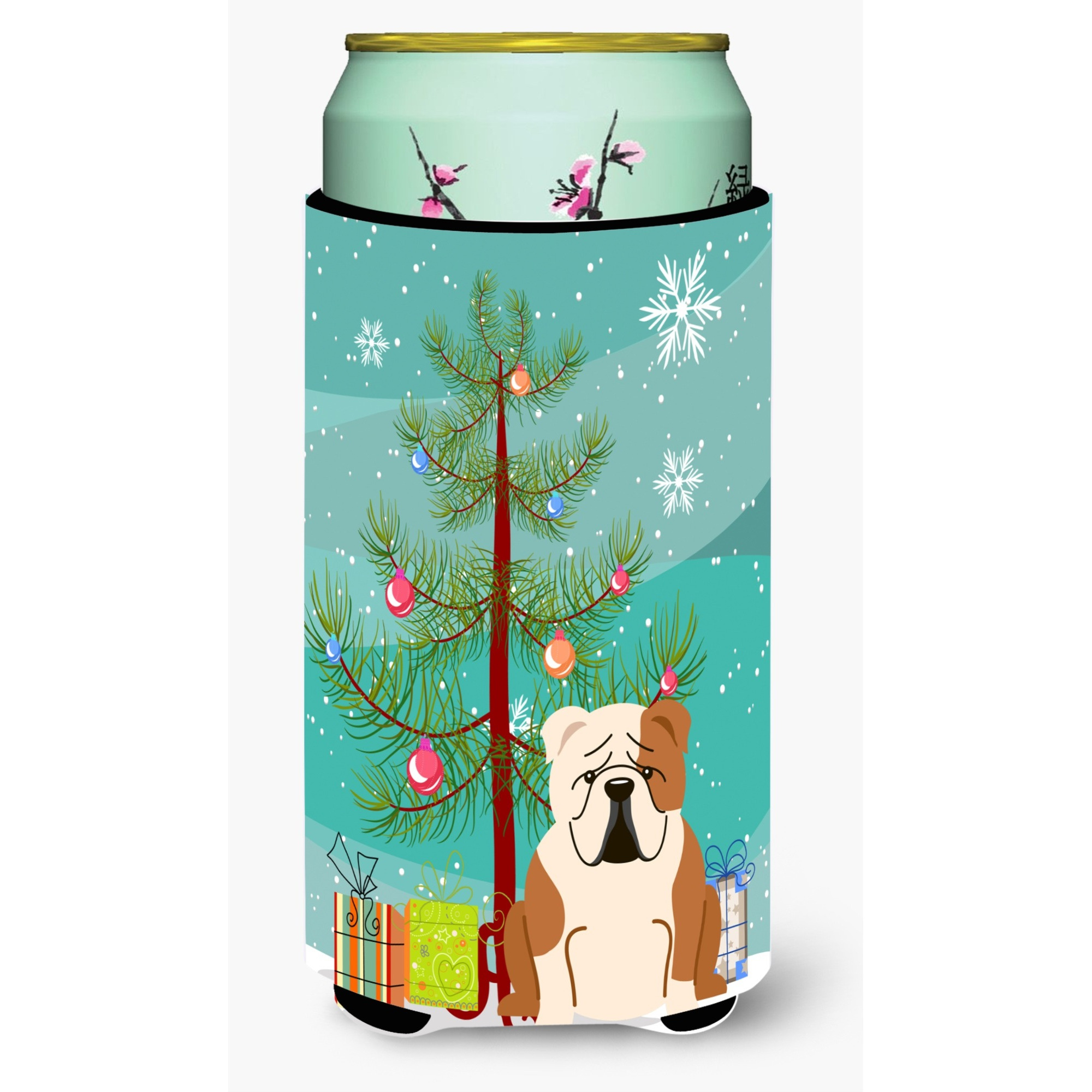 &quotCaroline's Treasures Merry Christmas Tree English Bulldog Fawn White Tall Boy Beverage Insulator Hugger BB4250TBC, Multicolor"