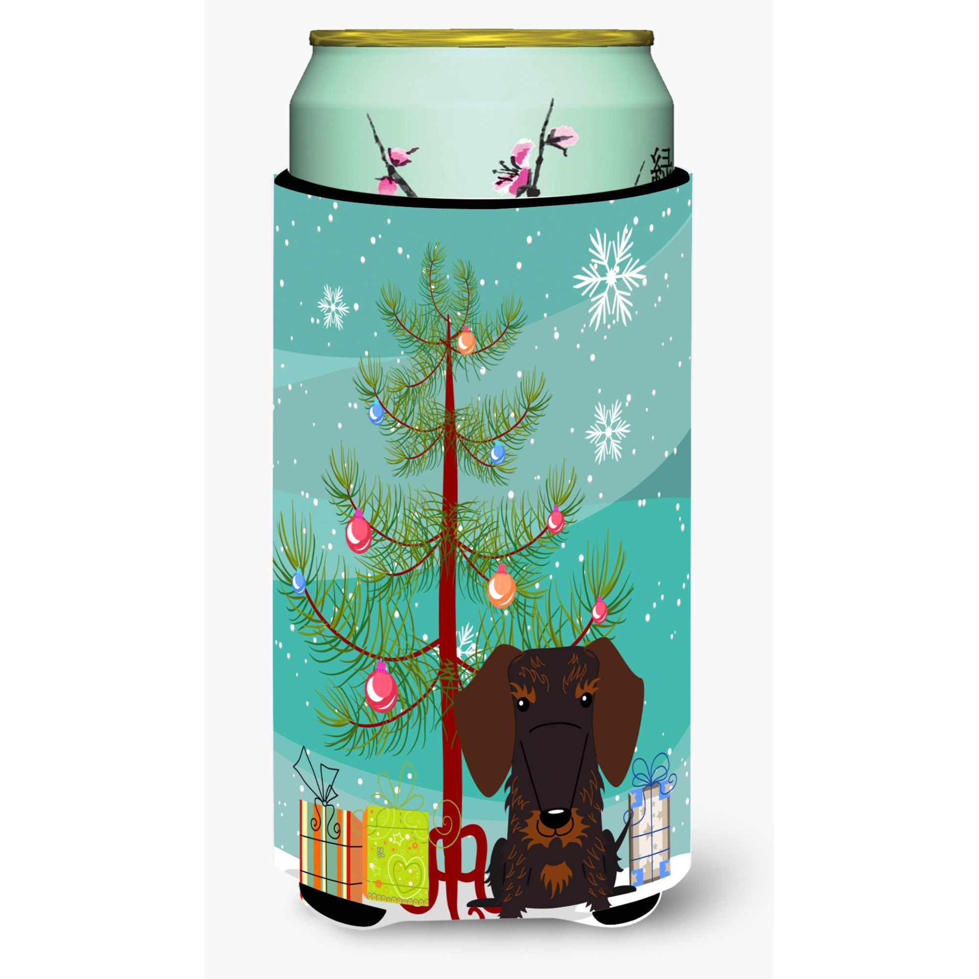 &quotCaroline's Treasures Merry Christmas Tree Wire Haired Dachshund Chocolate Tall Boy Beverage Insulator Hugger BB4254TBC, Multicolor"