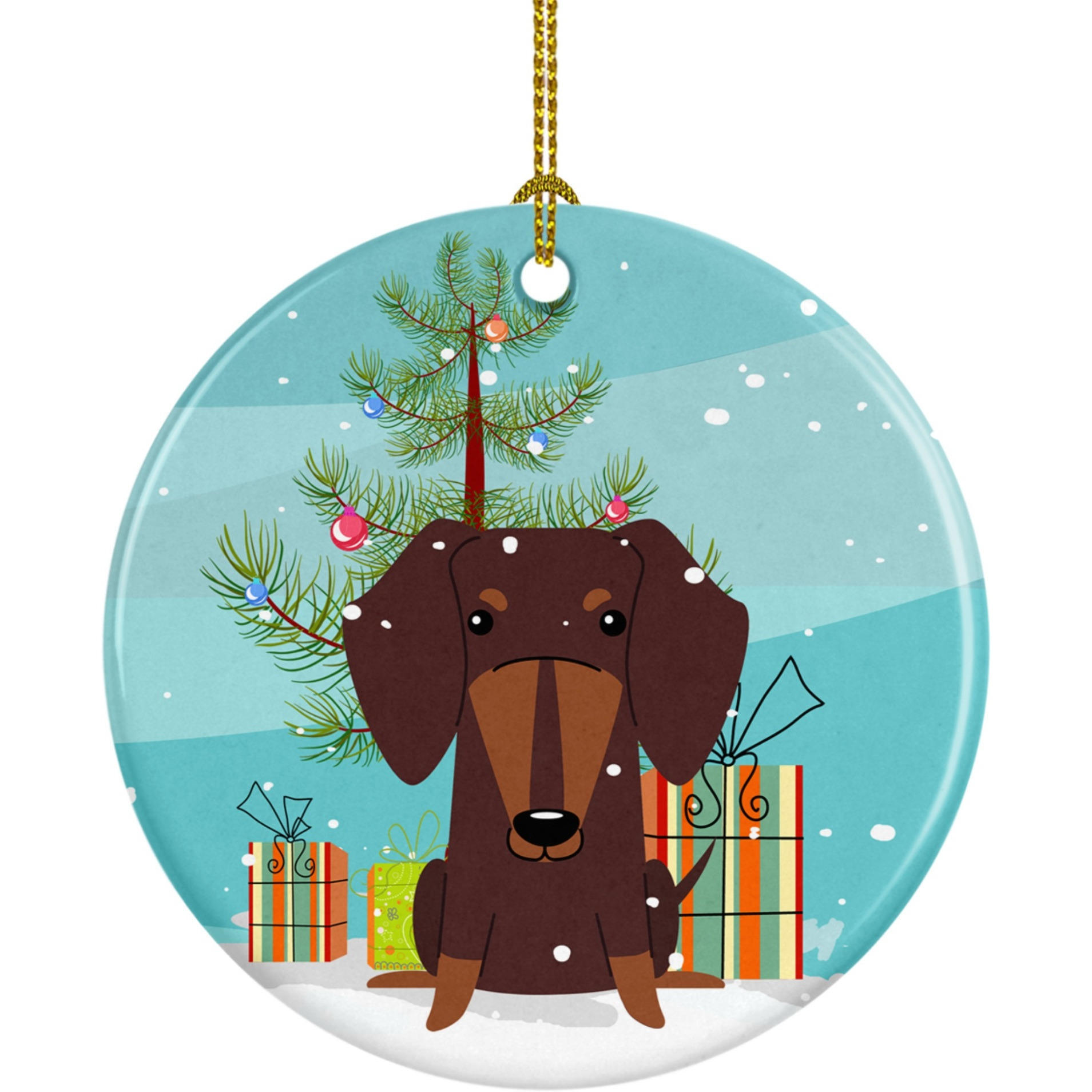 &quotCaroline's Treasures Merry Christmas Tree Dachshund Chocolate Ceramic Ornament, Multicolor"