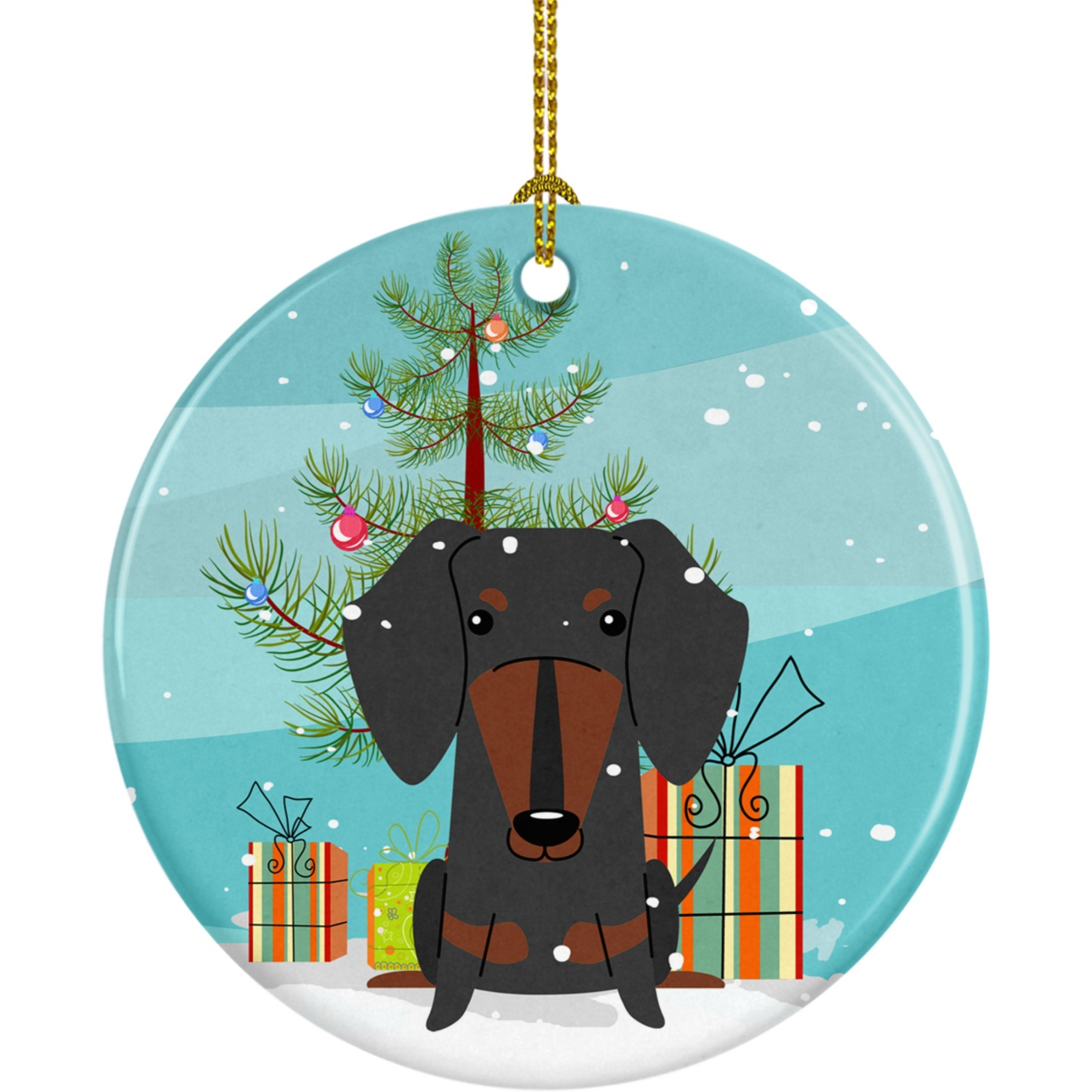 Caroline's Treasures Merry Christmas Tree Dachshund Black Tan Ceramic Ornament