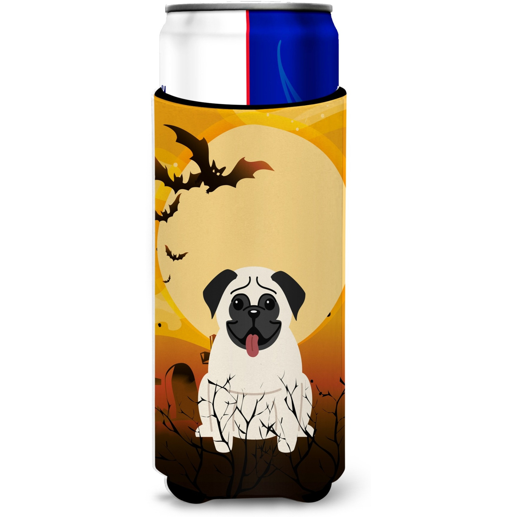 &quotCaroline's Treasures BB4270MUK Halloween Pug Cream Michelob Ultra Hugger for Slim Cans, Multicolor"