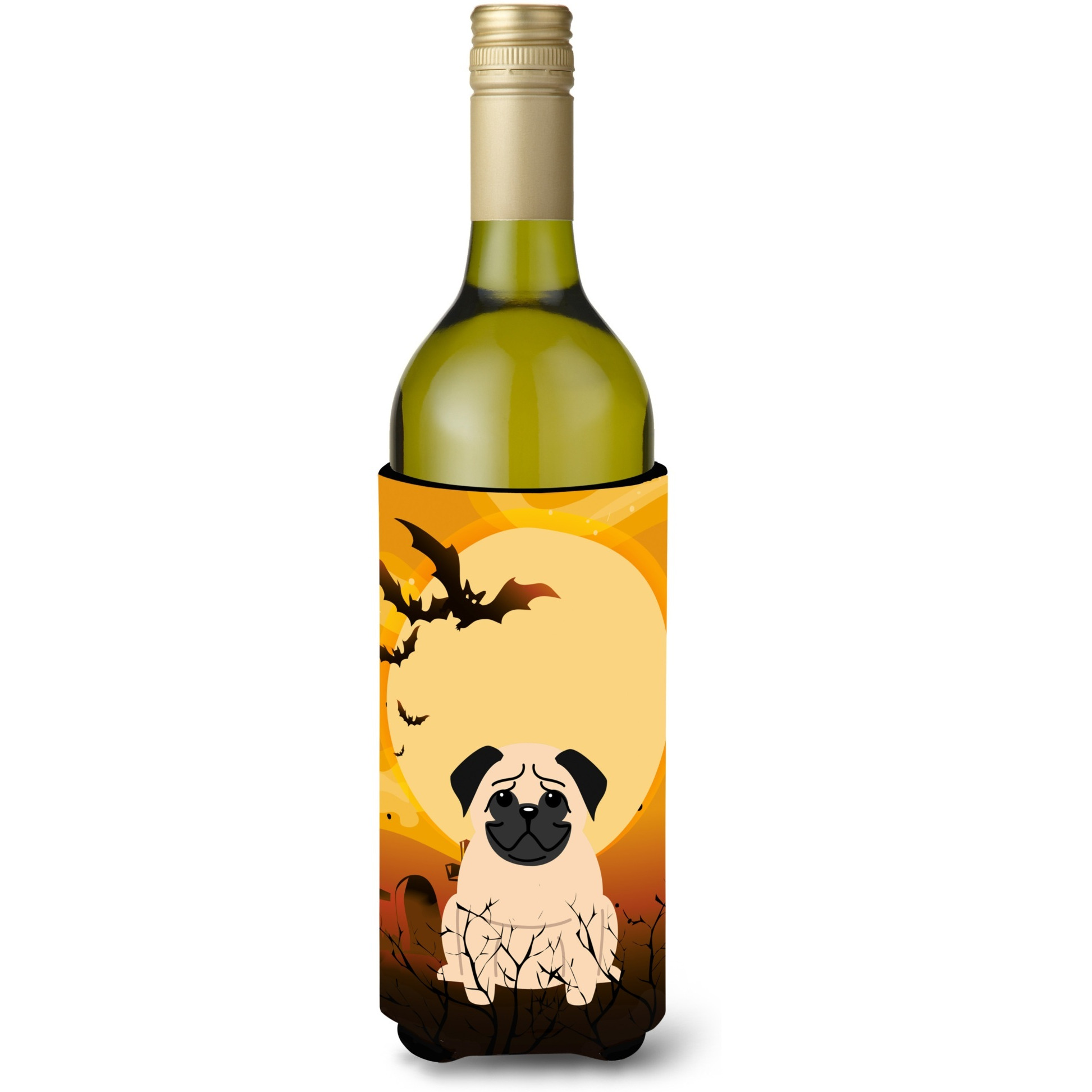 &quotCaroline's Treasures BB4274LITERK Halloween Pug Fawn Wine Bottle Beverage Insulator Hugger, 750ml, Multicolor"