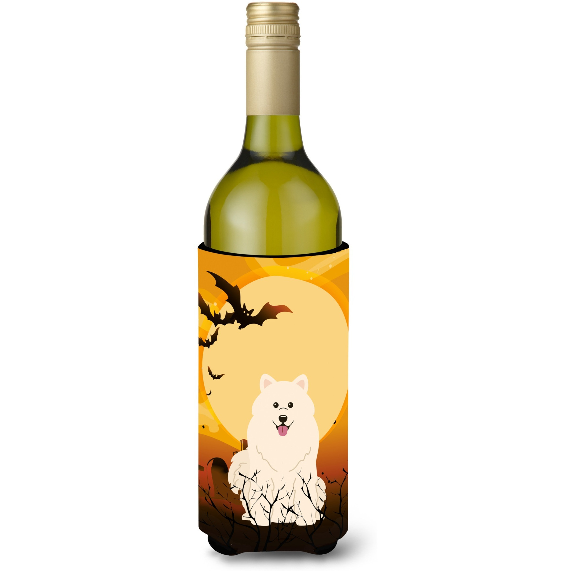 &quotCaroline's Treasures BB4296LITERK Halloween Samoyed Wine Bottle Beverage Insulator Hugger, 750ml, Multicolor"