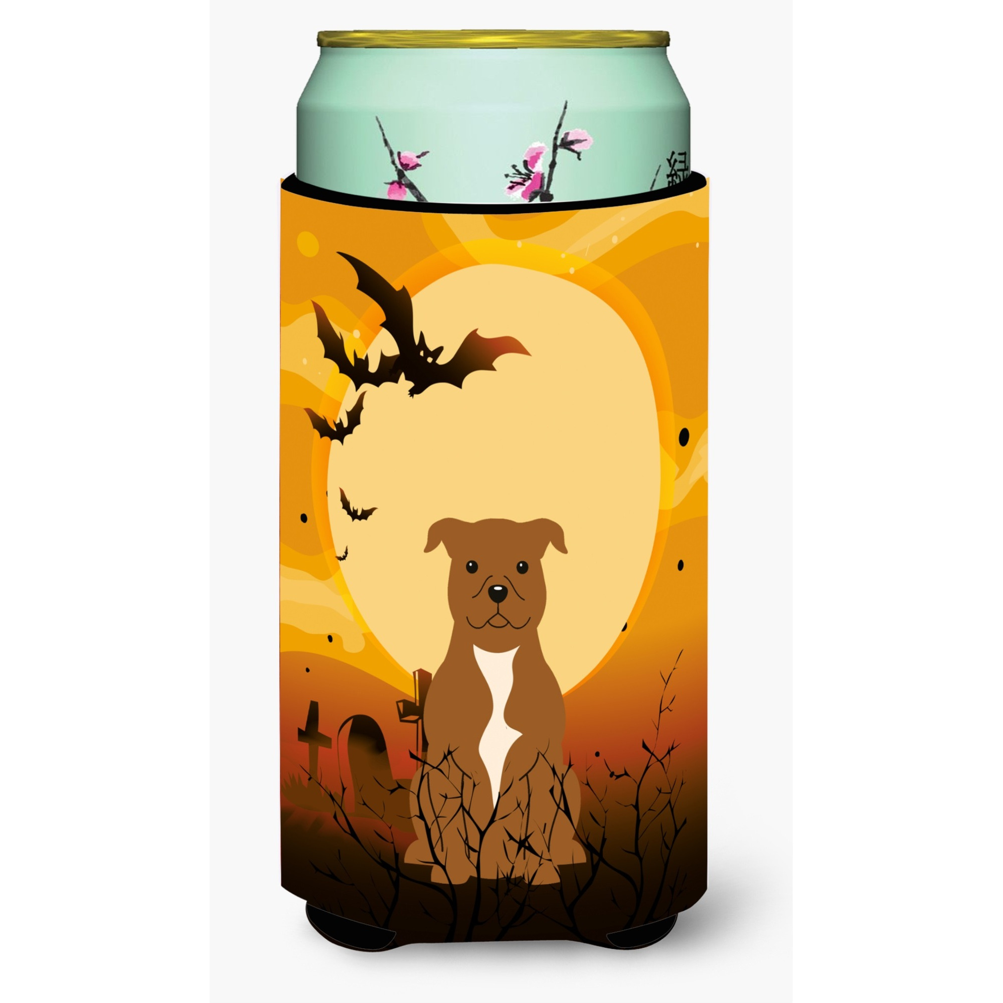 &quotCaroline's Treasures Halloween Staffordshire Bull Terrier Brown Tall Boy Beverage Insulator Hugger BB4313TBC, Multicolor"