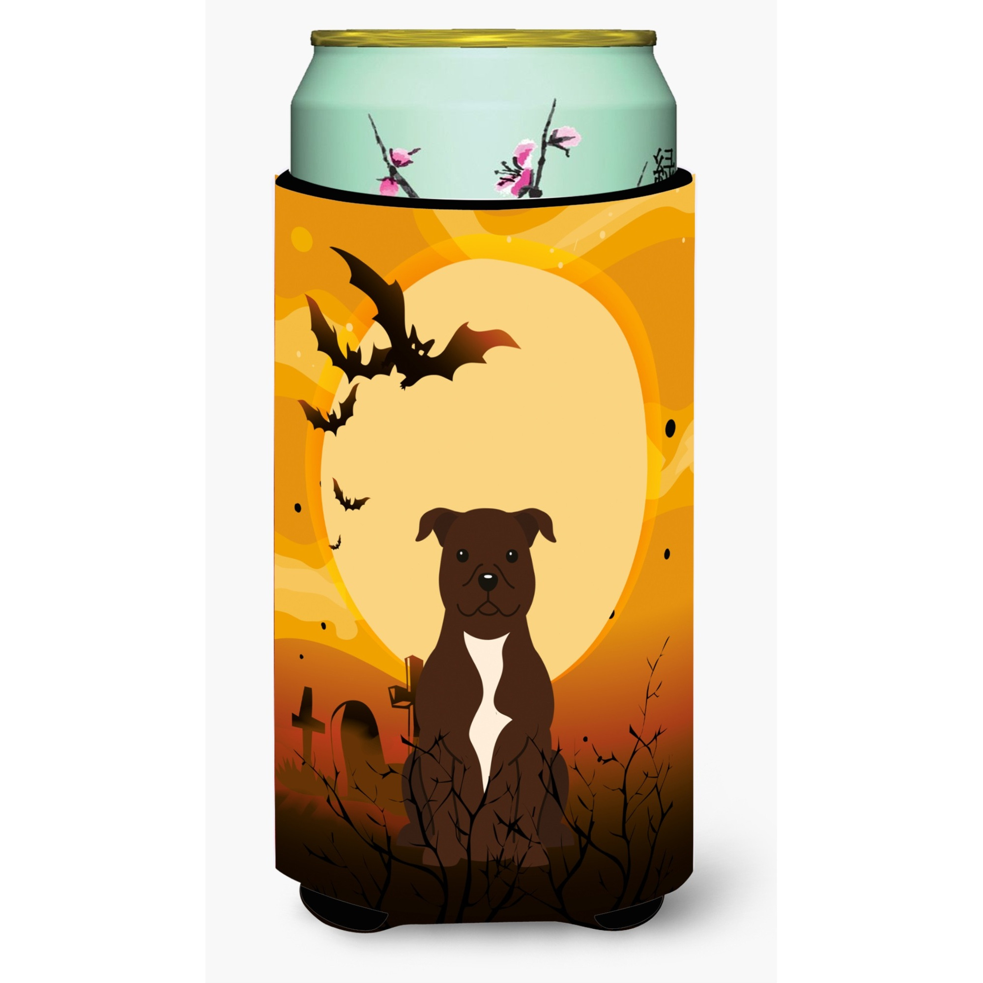 &quotCaroline's Treasures Halloween Staffordshire Bull Terrier Chocolate Tall Boy Beverage Insulator Hugger BB4314TBC, Multicolor"