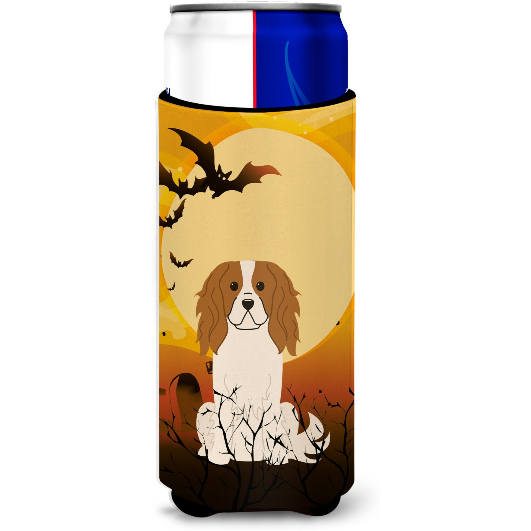 &quotCaroline's Treasures BB4324MUK Halloween Cavalier Spaniel Michelob Ultra Hugger for Slim Cans, Multicolor"