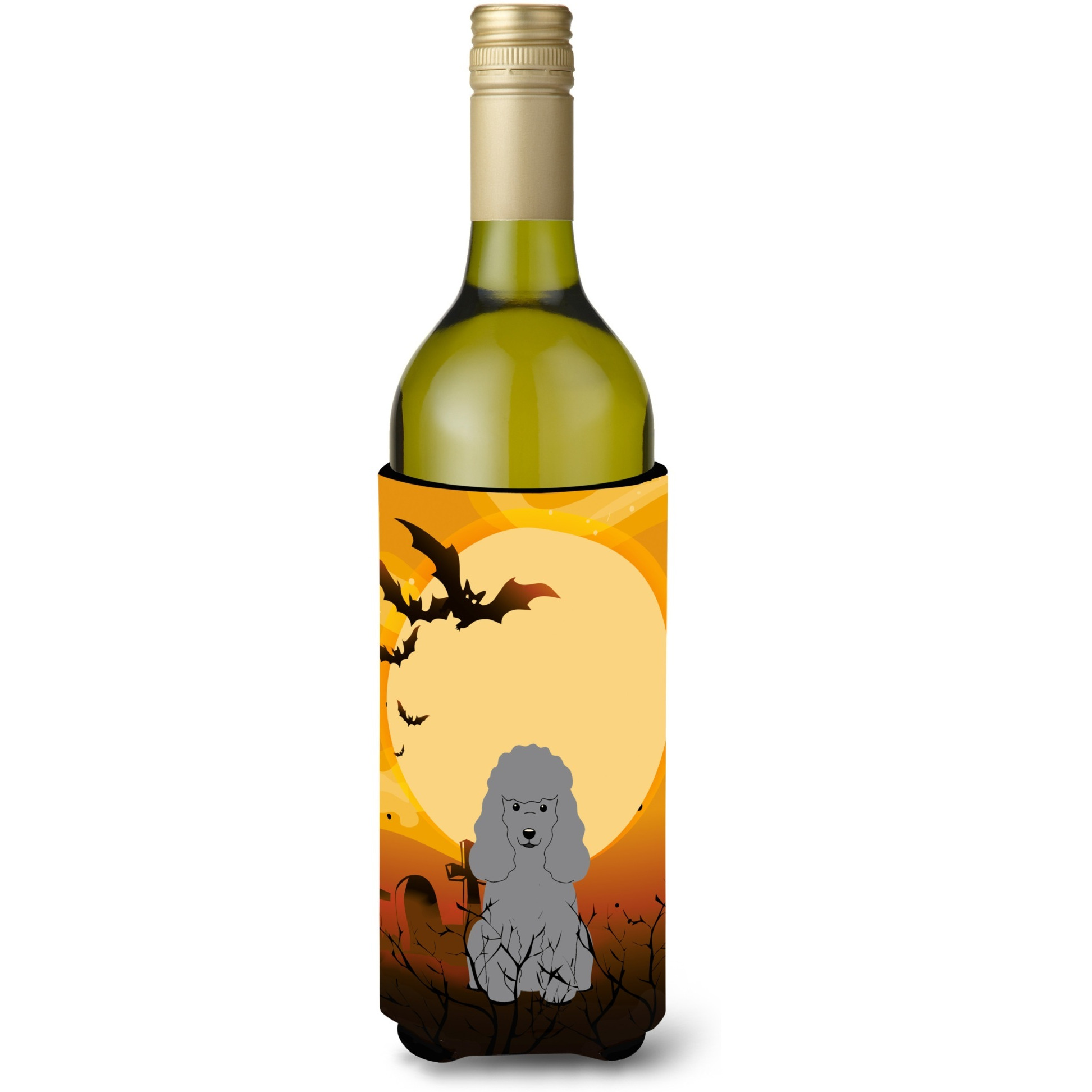 &quotCaroline's Treasures BB4334LITERK Halloween Poodle Silver Wine Bottle Beverage Insulator Hugger, 750ml, Multicolor"