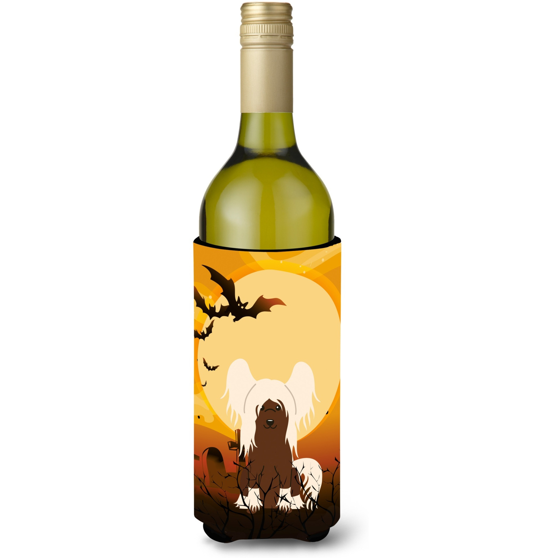 &quotCaroline's Treasures BB4379LITERK Halloween Chinese Crested Cream Wine Bottle Beverage Insulator Hugger, 750ml, Multicolor"