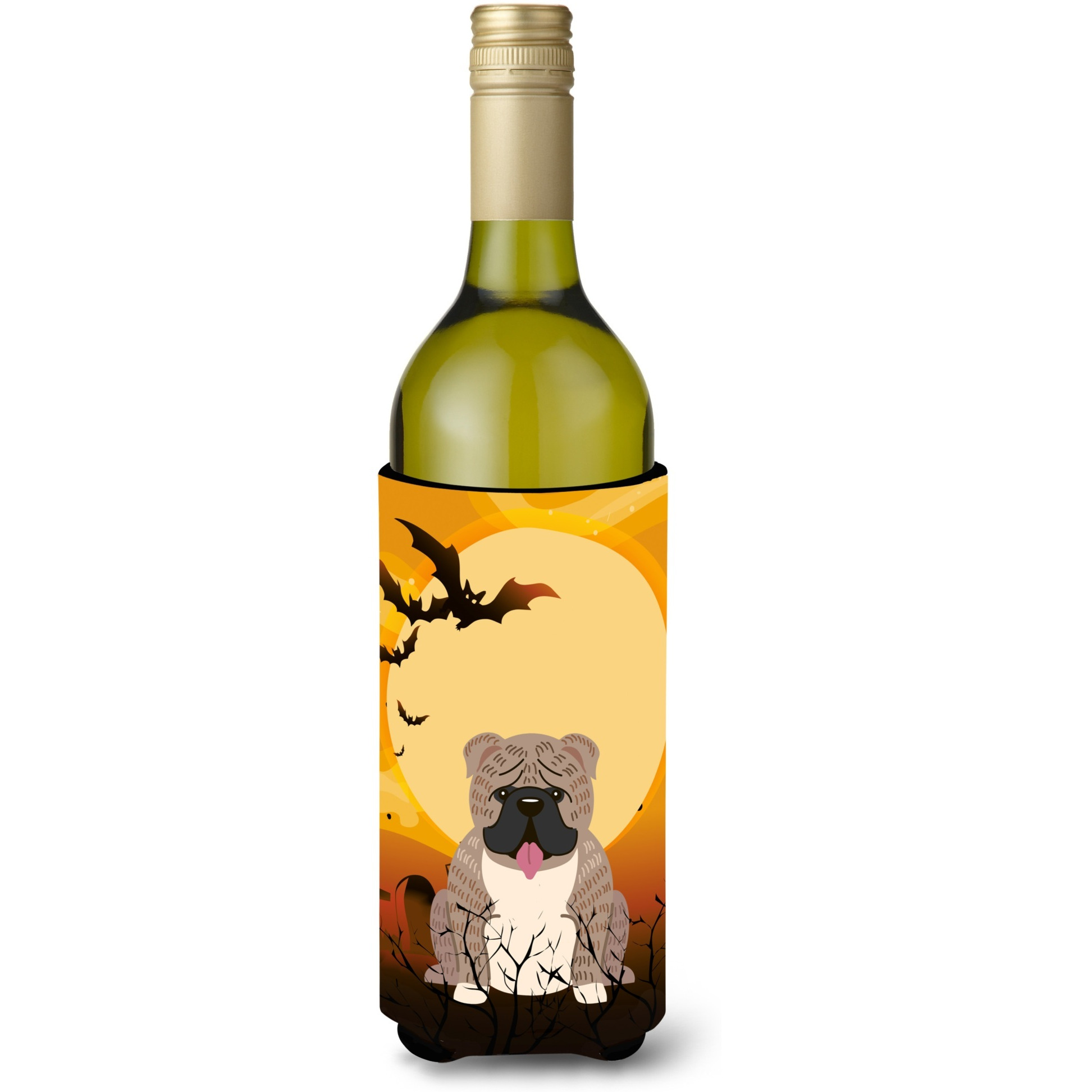 &quotCaroline's Treasures BB4392LITERK Halloween English Bulldog Grey Brindle Wine Bottle Beverage Insulator Hugger, 750ml, Multicolor"