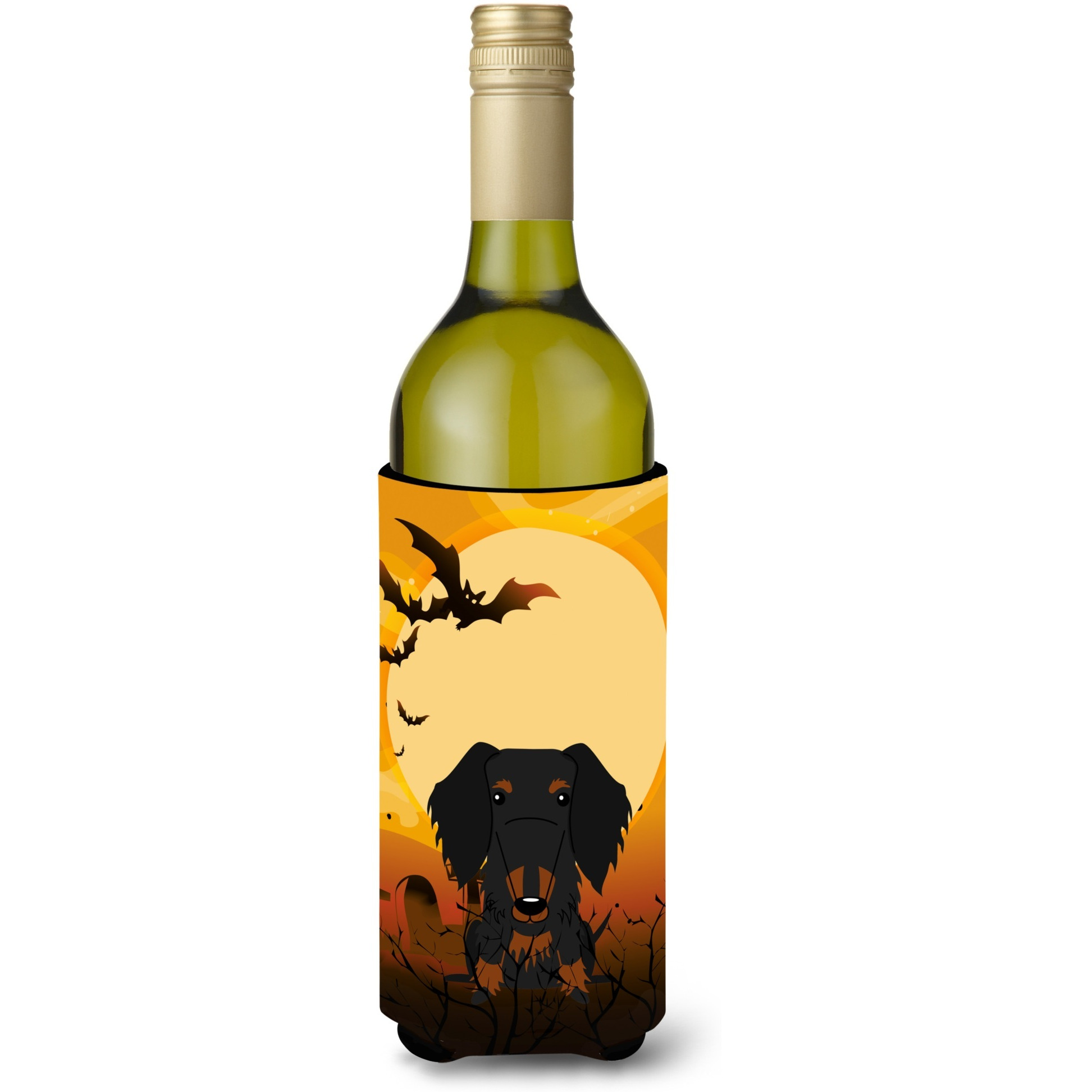 &quotCaroline's Treasures BB4393LITERK Halloween Wire Haired Dachshund Black Tan Wine Bottle Beverage Insulator Hugger, 750ml, Multicolor"