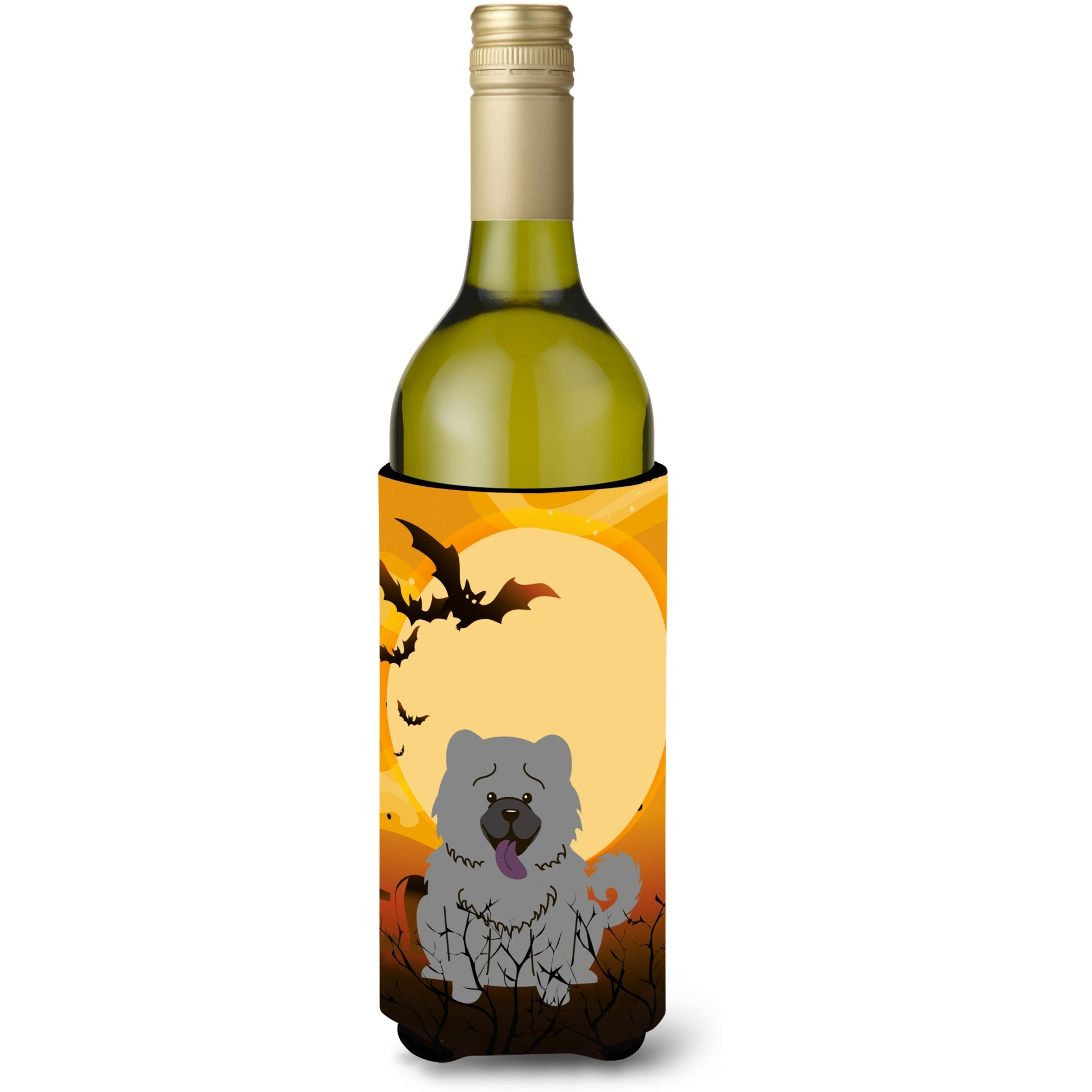 &quotCaroline's Treasures BB4405LITERK Halloween Chow Chow Blue Wine Bottle Beverage Insulator Hugger, 750ml, Multicolor"