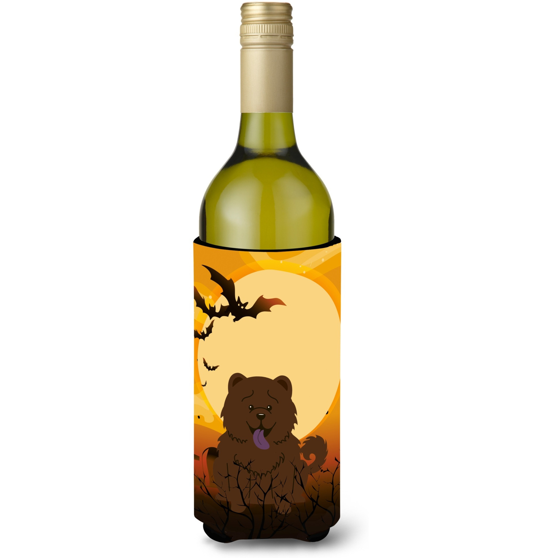 &quotCaroline's Treasures BB4407LITERK Halloween Chow Chow Chocolate Wine Bottle Beverage Insulator Hugger, 750ml, Multicolor"