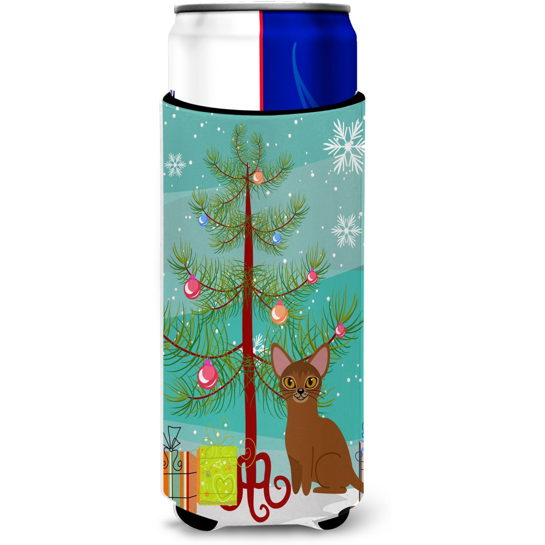 &quotCaroline's Treasures Abyssinian Cat Merry Christmas Tree Michelob Ultra Hugger, Slim Can, Multicolor"