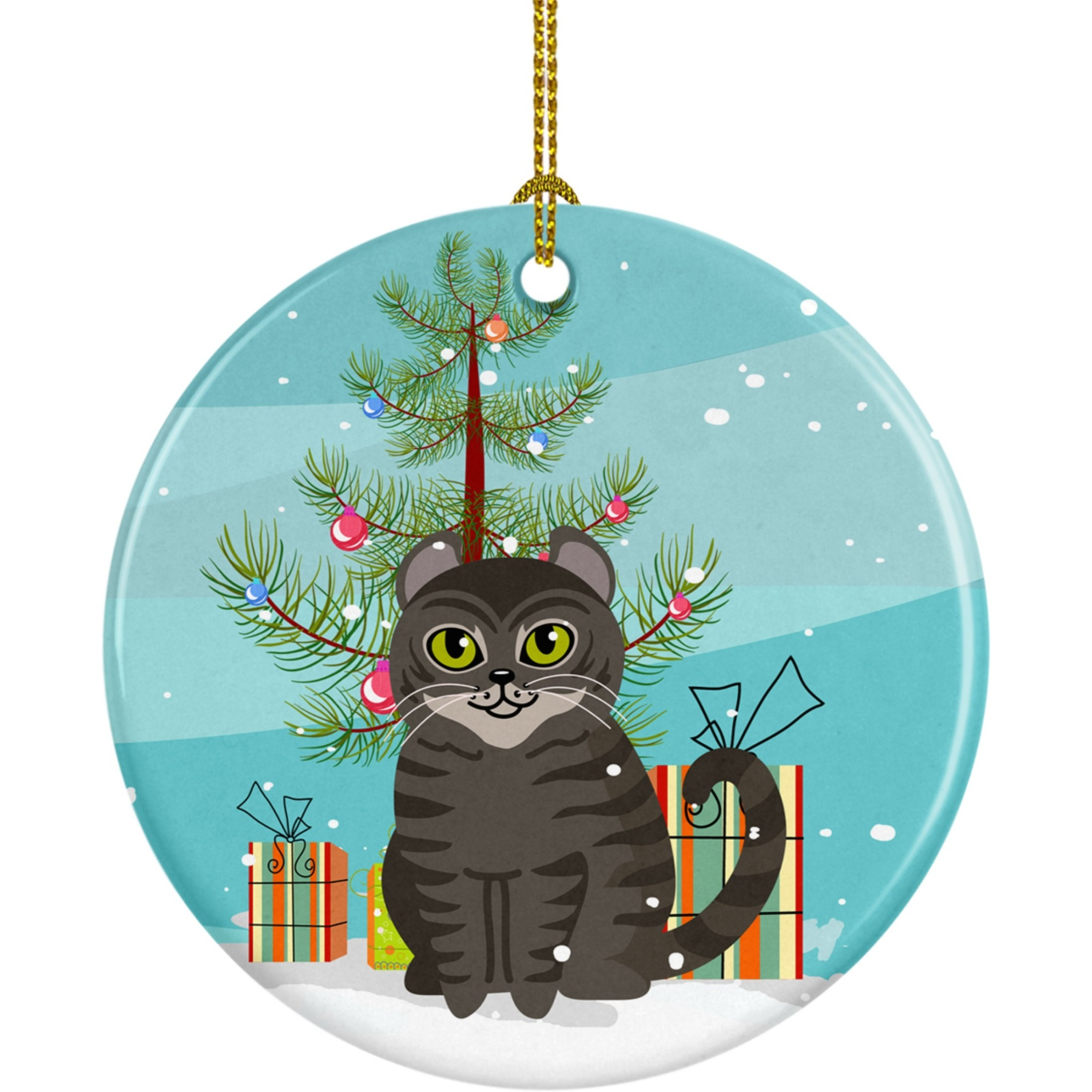 &quotCaroline's Treasures American Curl Cat Merry Christmas Tree Ceramic Ornament, Multicolor"