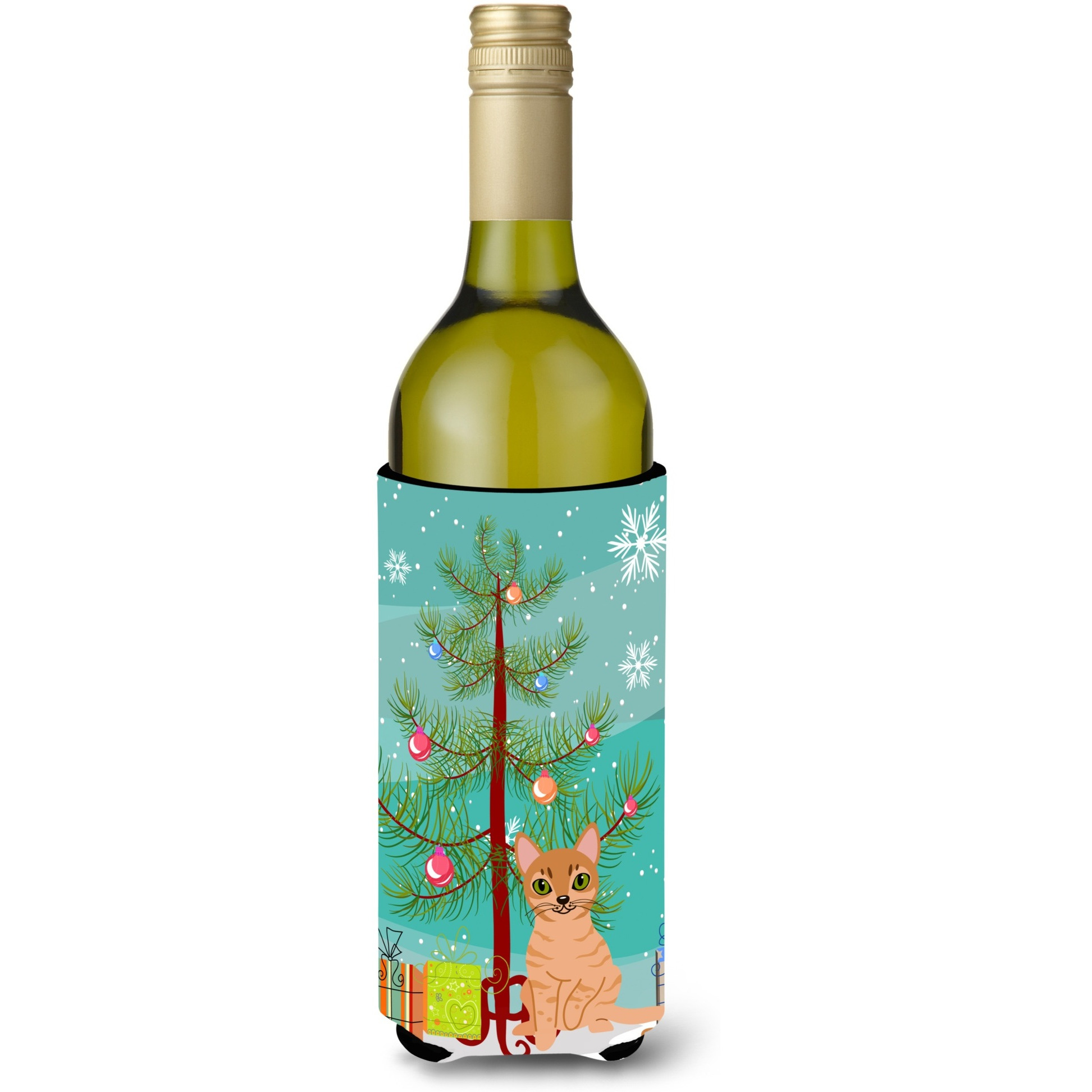&quotCaroline's Treasures Australian Mist Cat Merry Christmas Tree Wine Bottle Beverage Insulator Hugger, 750 ml, Multicolor"